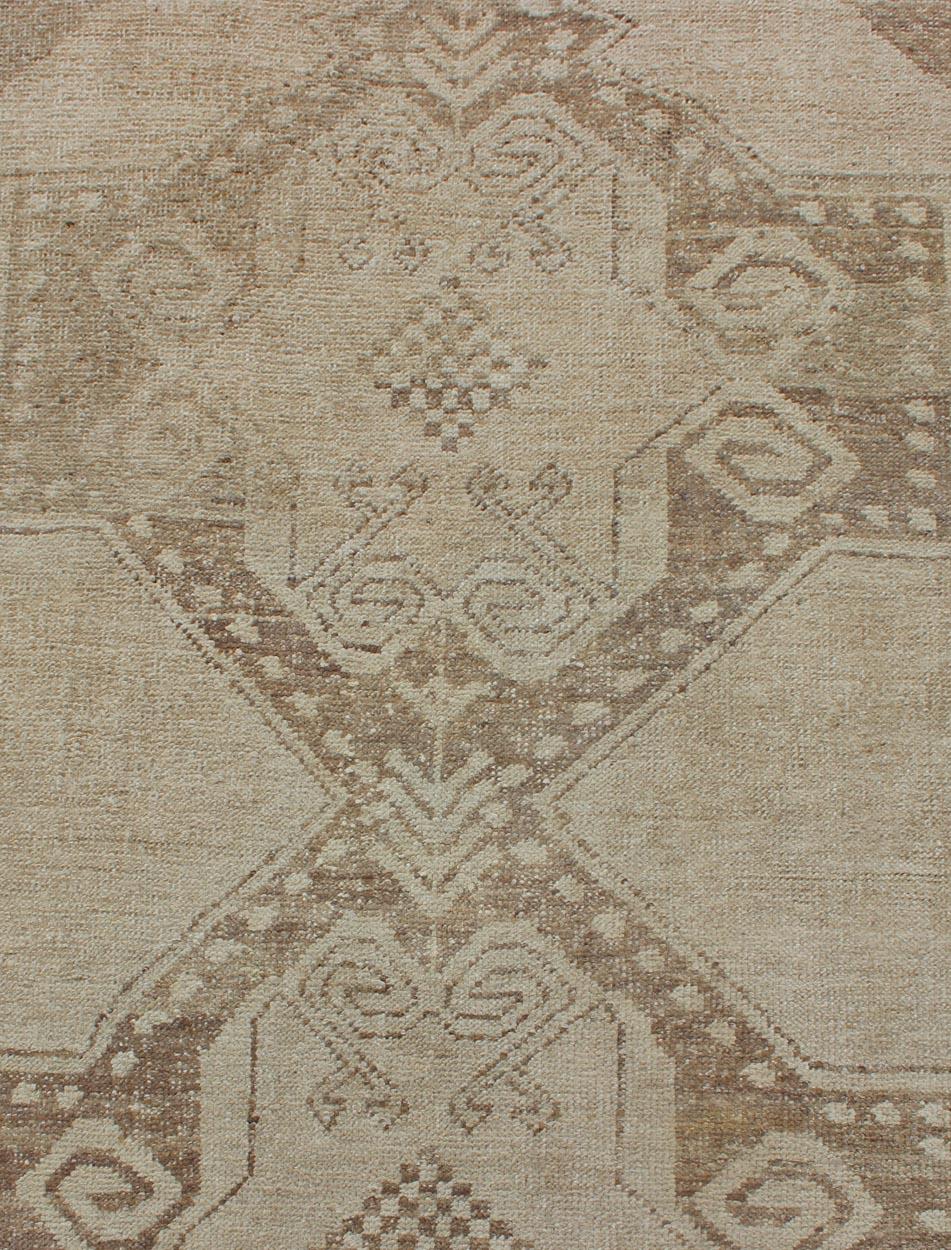 Vintage Turkish Oushak Runner with Medallions in Taupe, Tan, and Browns For Sale 2