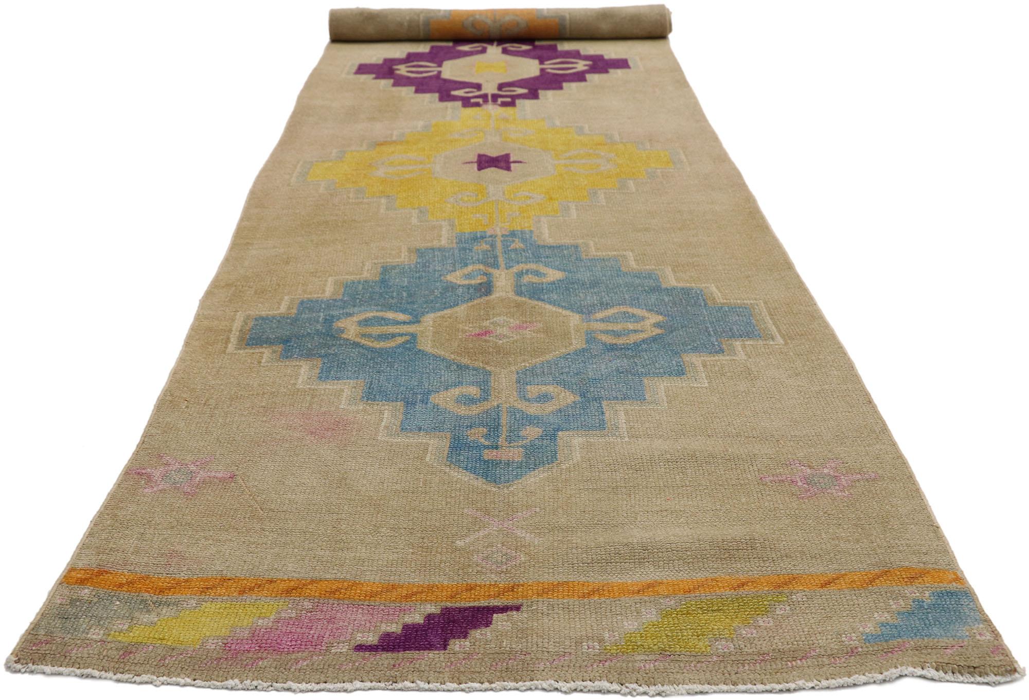 Hand-Knotted Vintage Turkish Oushak Runner For Sale