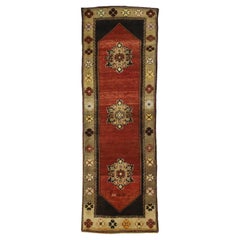 Vintage Turkish Oushak Runner with Mid-Century Modern and Medieval Style
