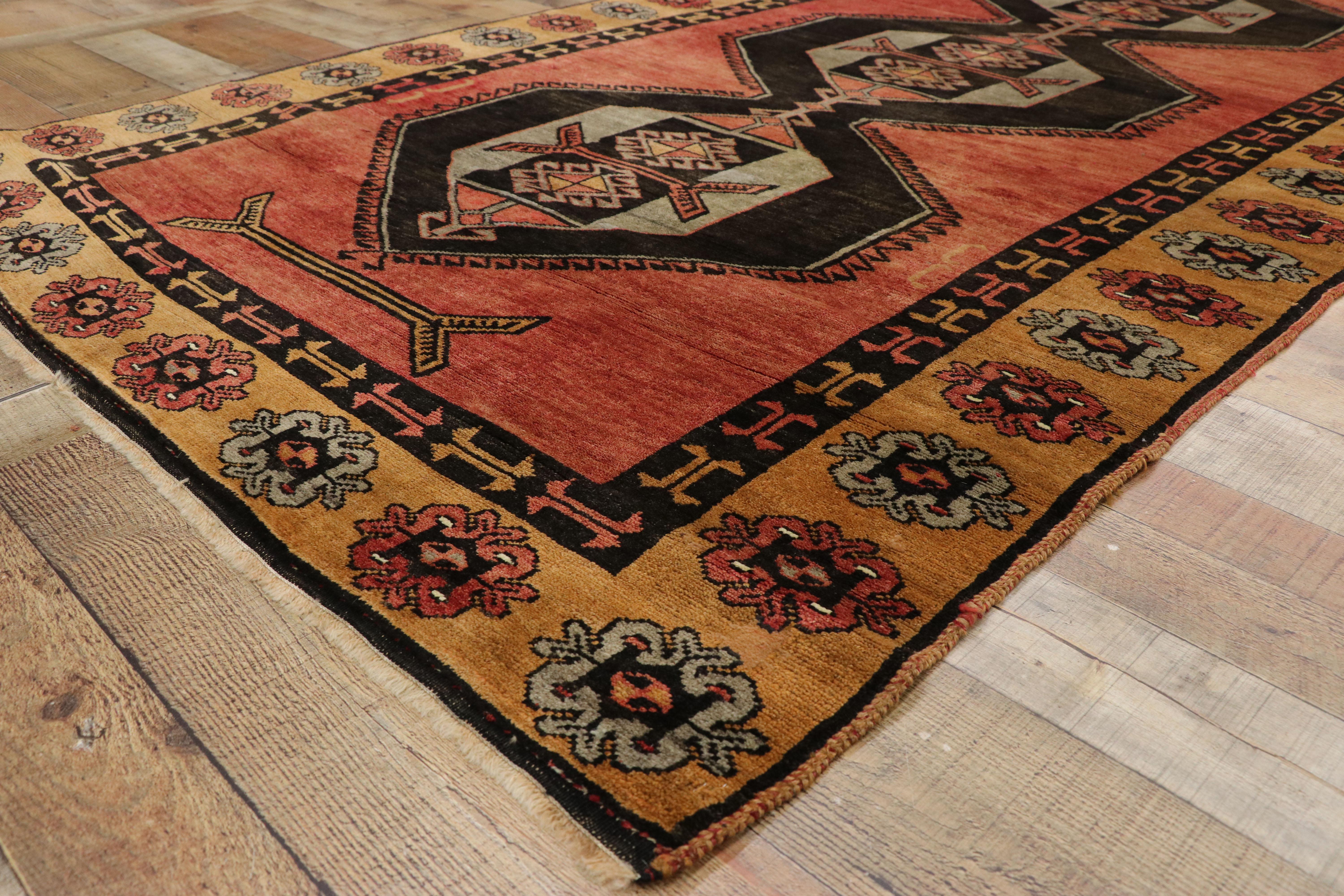 Wool Vintage Turkish Oushak Runner with Mid-Century Modern and Art Deco Style