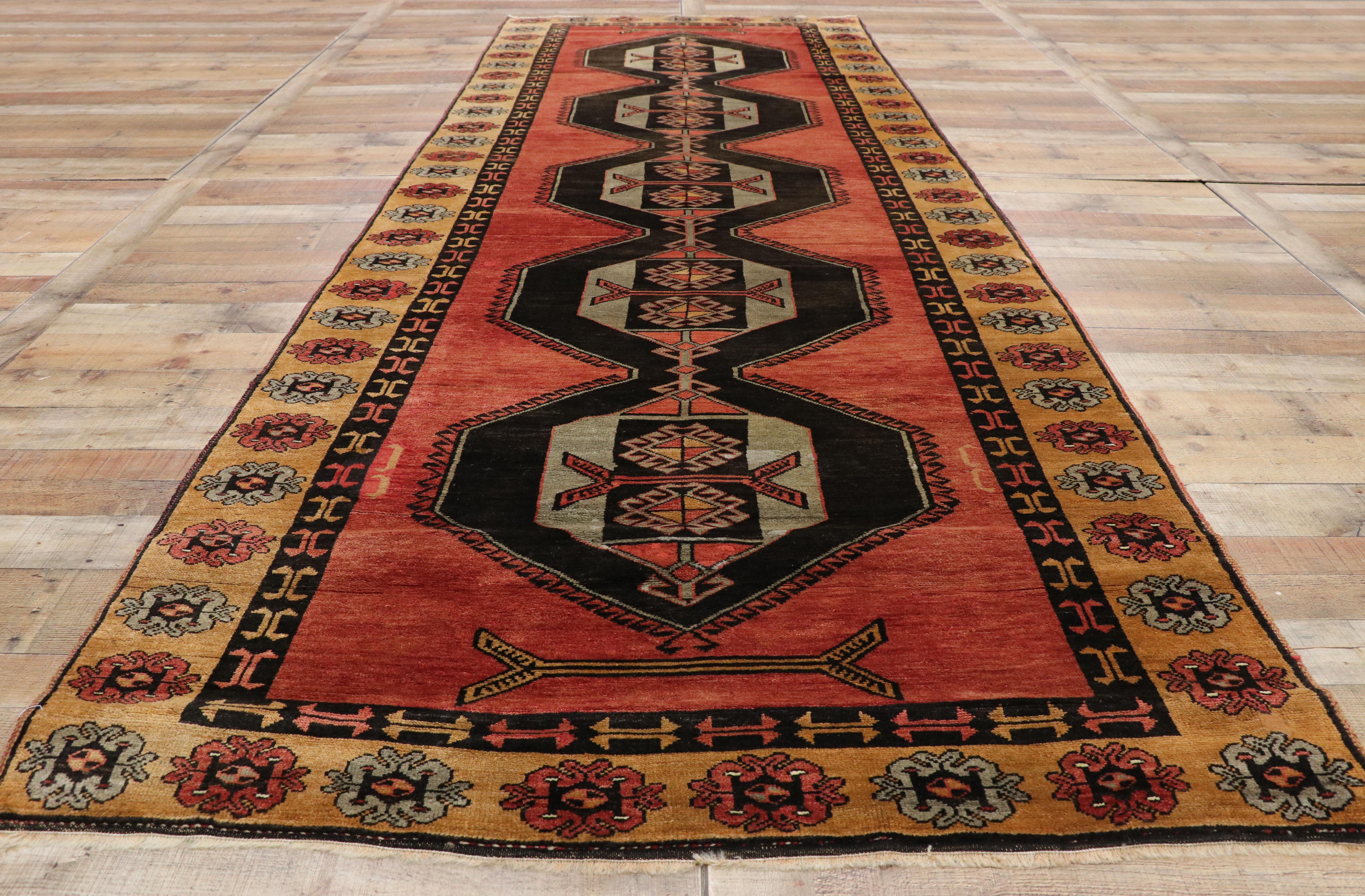 Vintage Turkish Oushak Runner with Mid-Century Modern and Art Deco Style 1