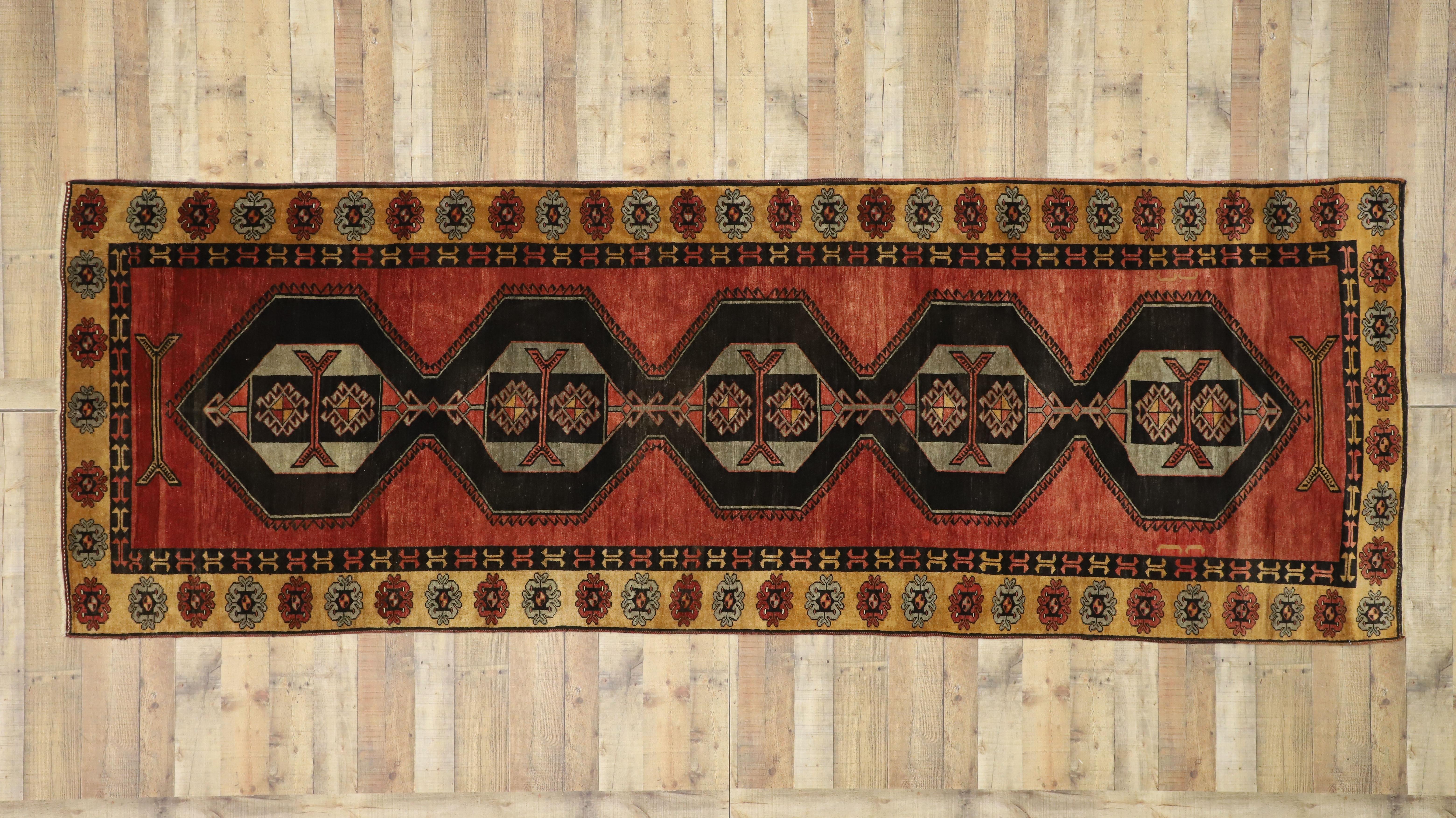 Vintage Turkish Oushak Runner with Mid-Century Modern and Art Deco Style 2