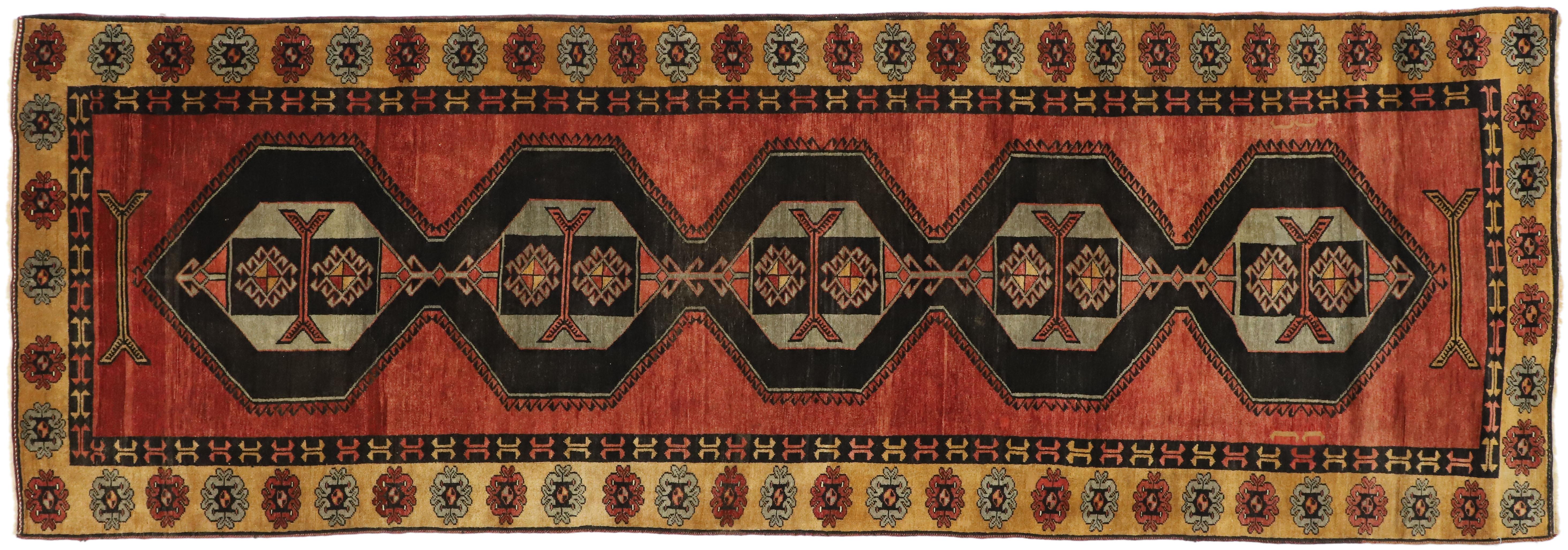 Vintage Turkish Oushak Runner with Mid-Century Modern and Art Deco Style 3