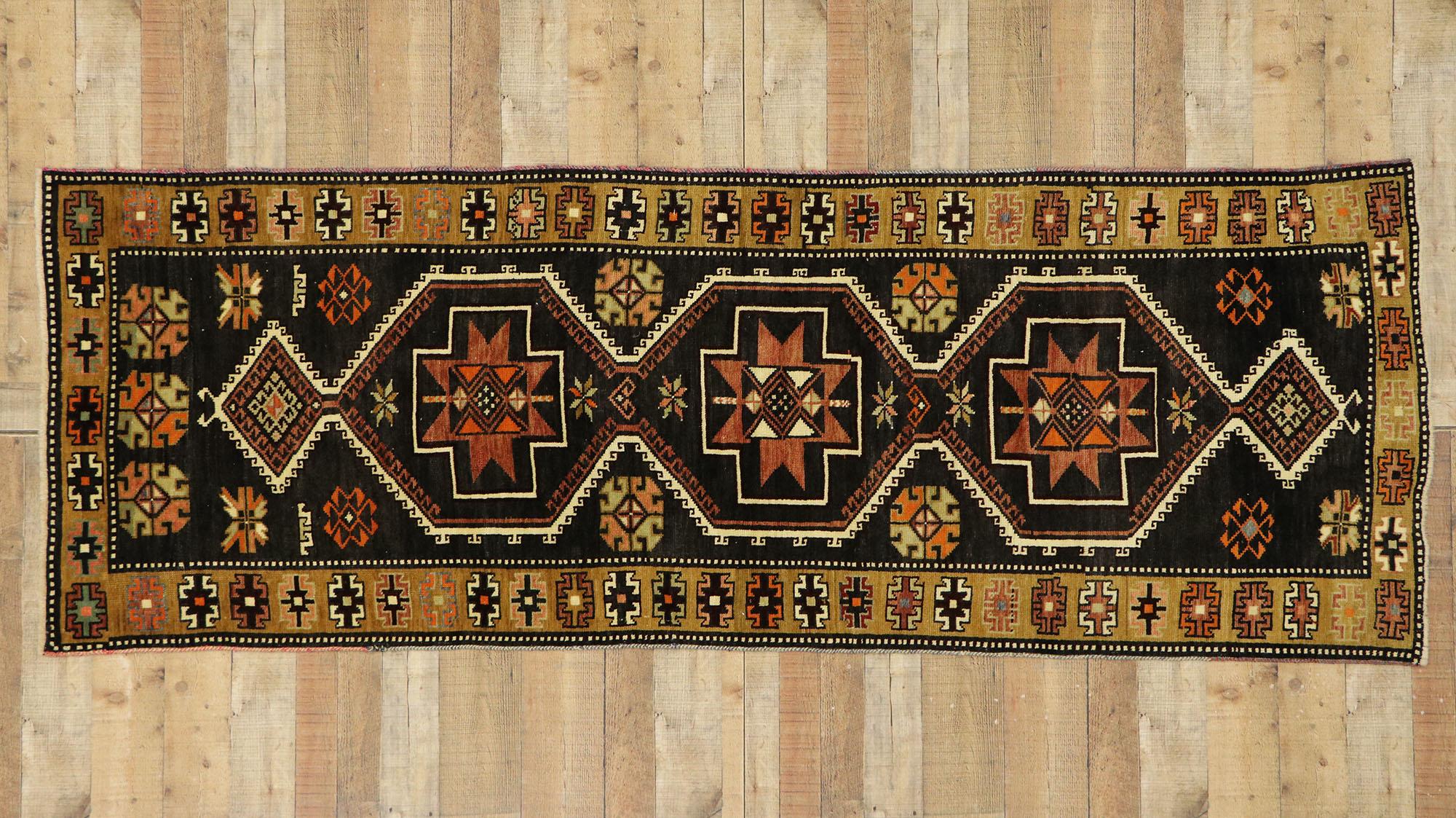 Vintage Turkish Oushak Runner with Mid-Century Modern Style For Sale 5