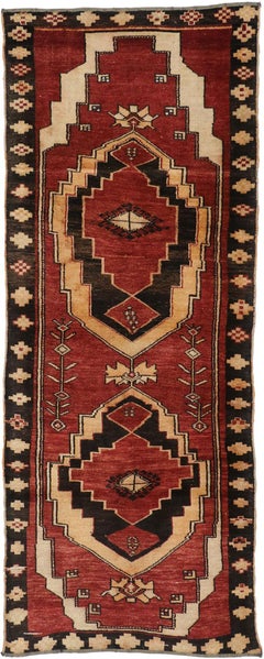 Vintage Turkish Oushak Runner with Mid-Century Modern Style