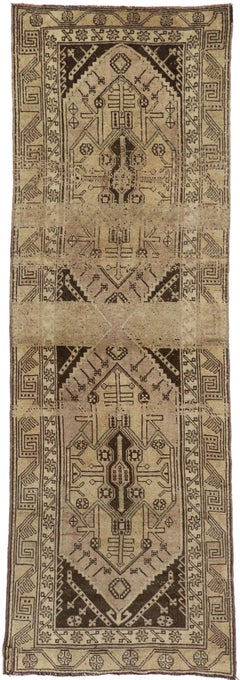 Vintage Turkish Oushak Runner with Mid-Century Modern Style