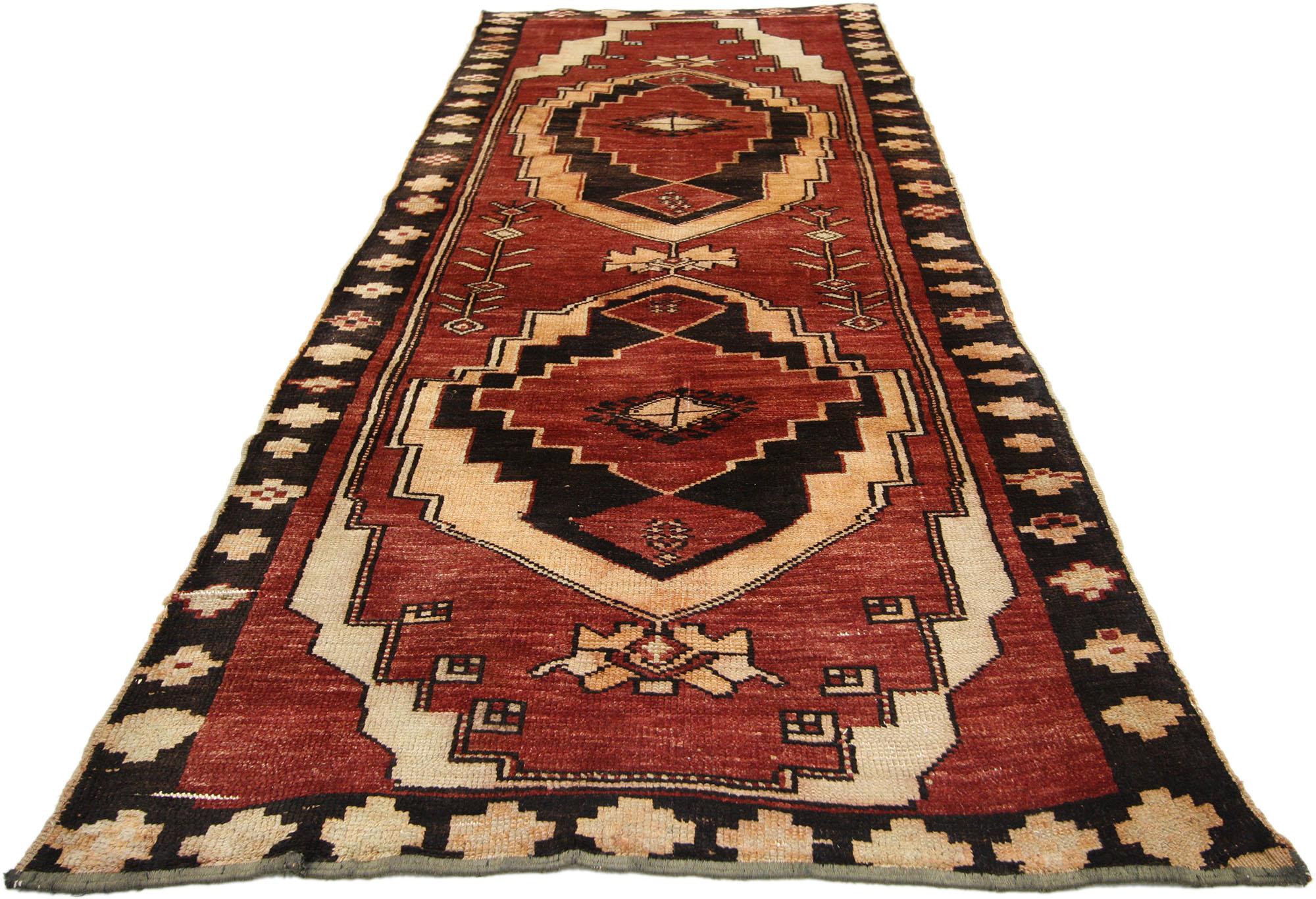 Vintage Turkish Oushak Runner with Mid-Century Modern Style In Good Condition In Dallas, TX
