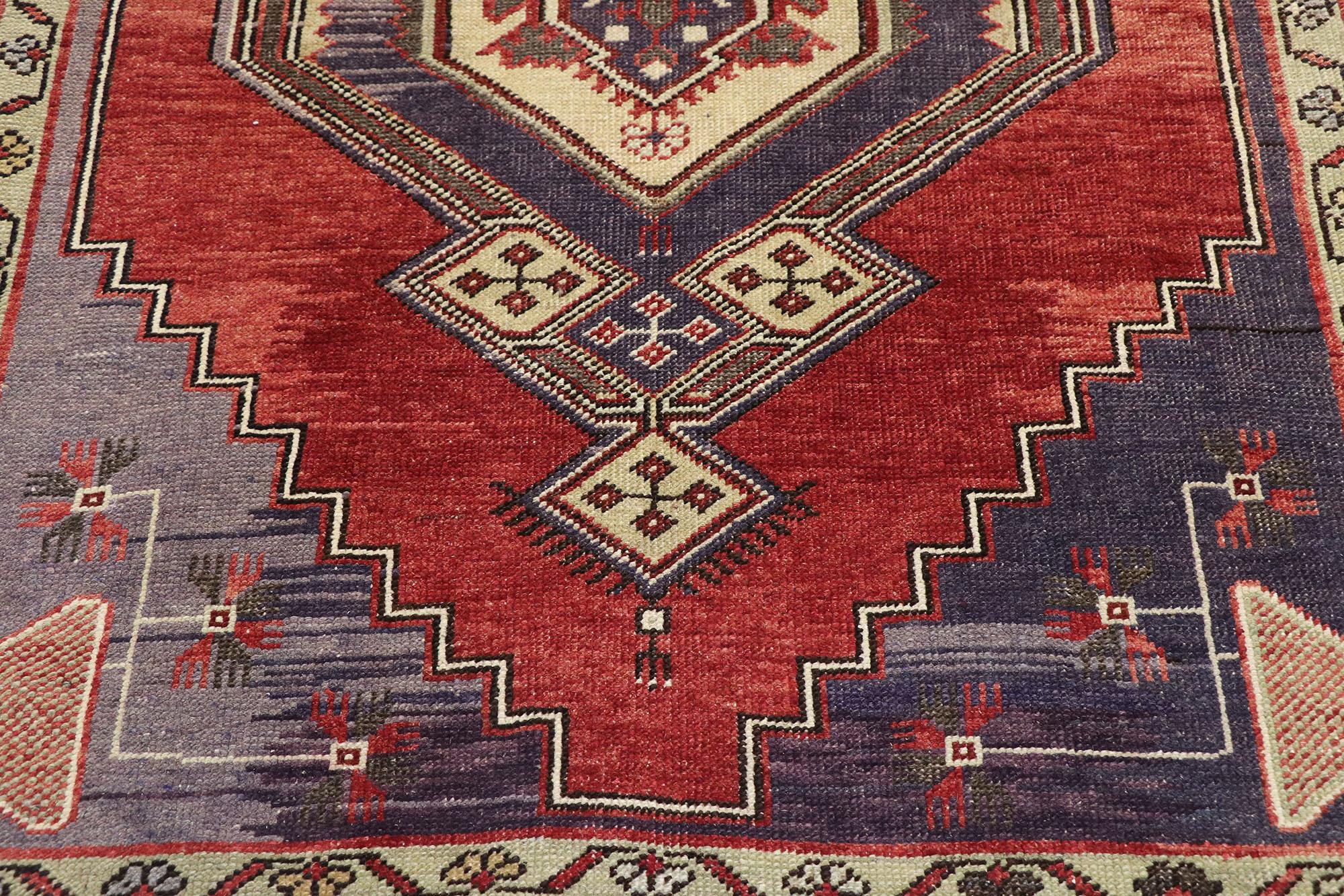 Vintage Turkish Oushak Runner with Mid-Century Modern Style In Good Condition For Sale In Dallas, TX