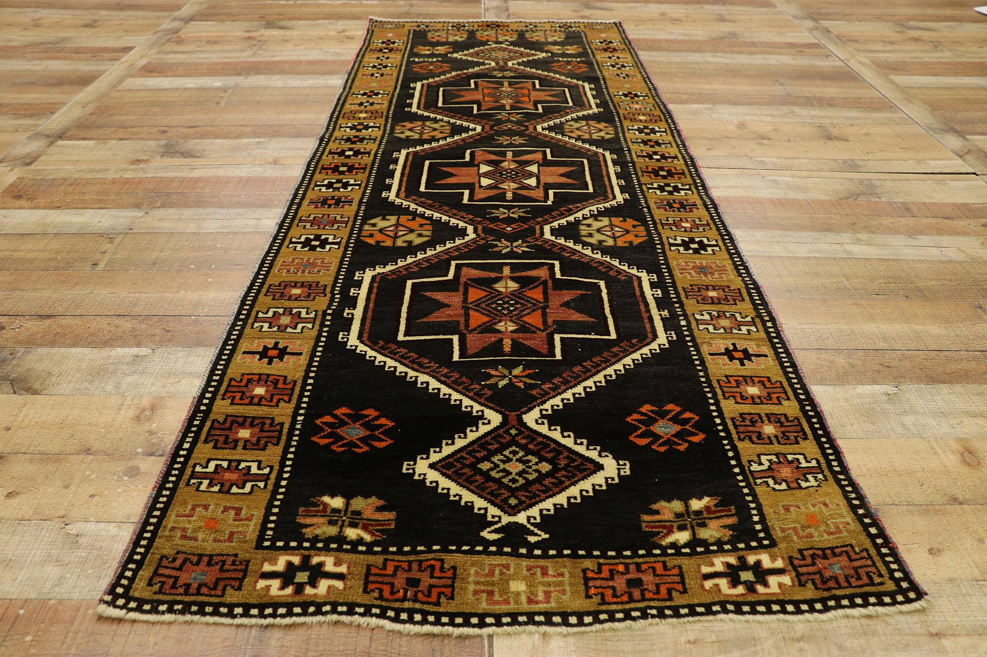 Vintage Turkish Oushak Runner with Mid-Century Modern Style For Sale 4