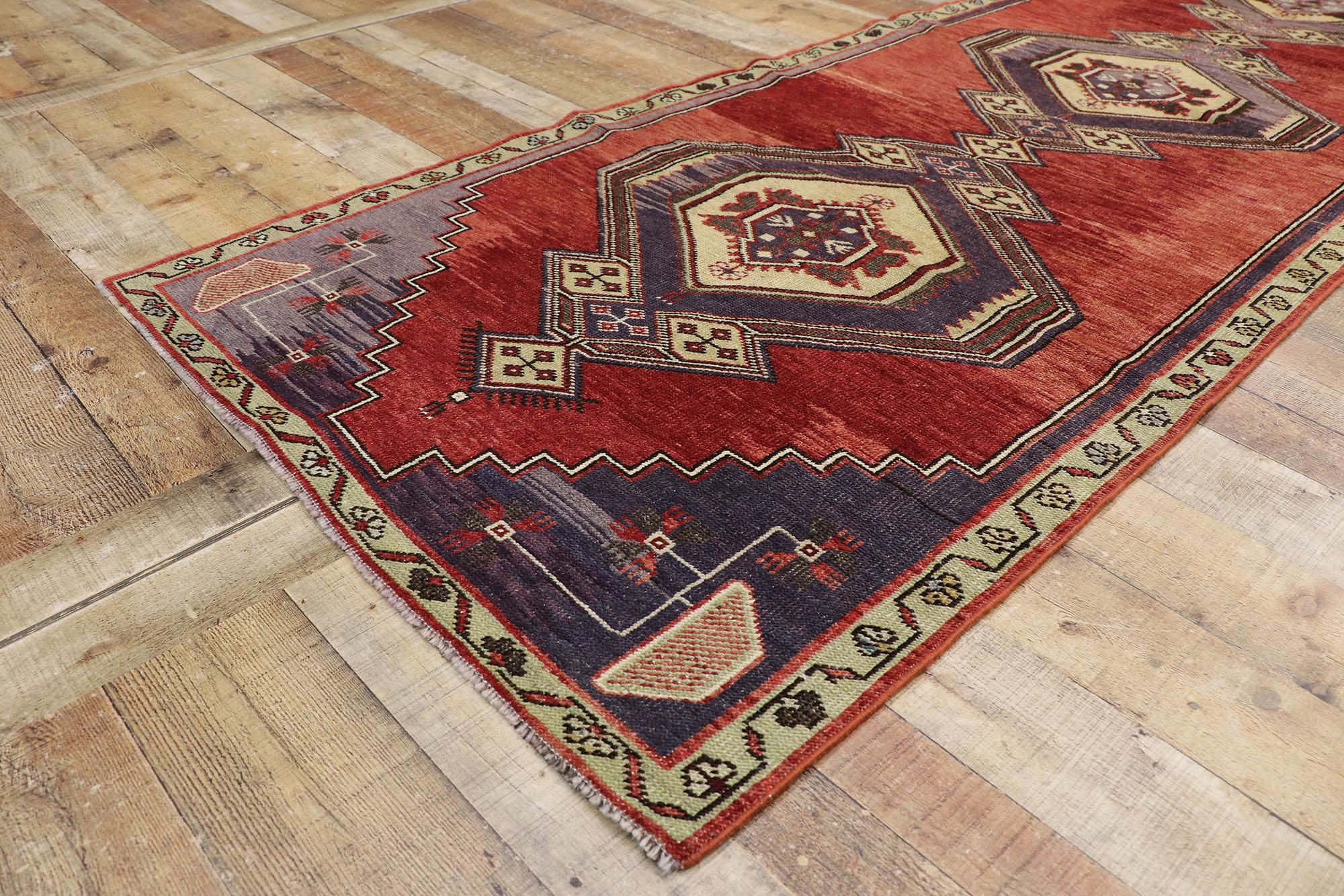 Wool Vintage Red Turkish Oushak Hallway Carpet For Sale
