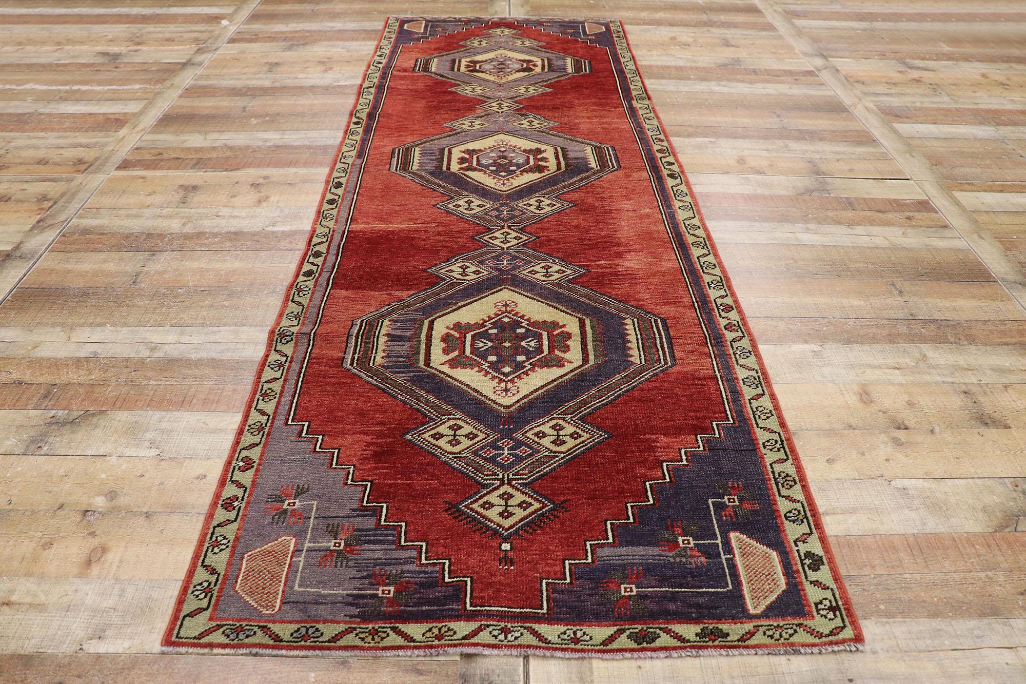 Vintage Turkish Oushak Runner with Mid-Century Modern Style For Sale 1