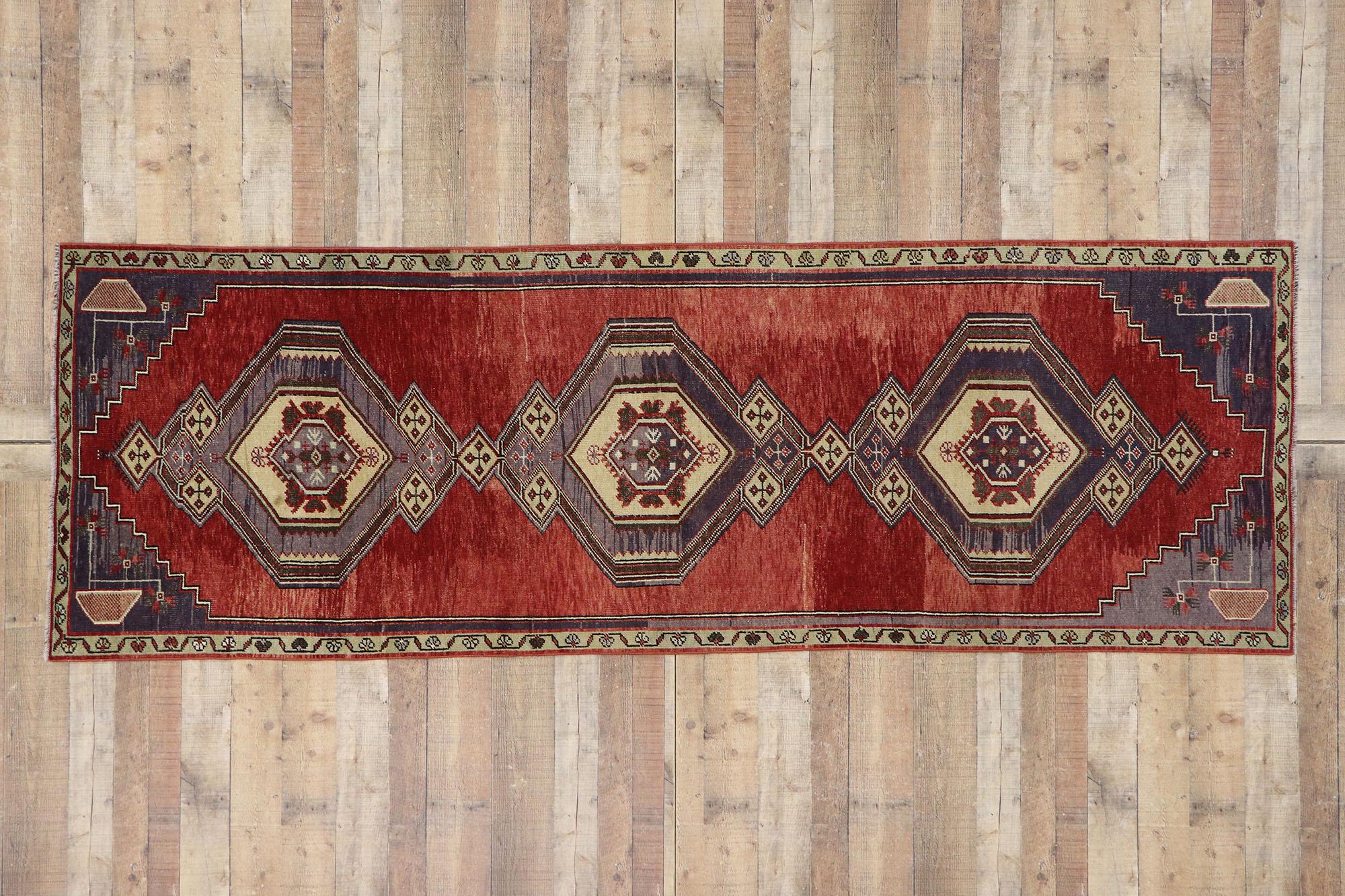 Vintage Turkish Oushak Runner with Mid-Century Modern Style For Sale 2