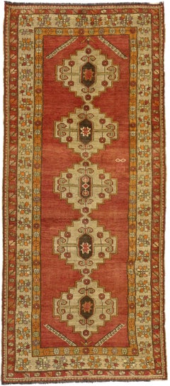 Vintage Turkish Oushak Runner with Mid-Century Modern Style, Hallway Runner