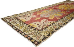 Vintage Turkish Oushak Runner with Mid-Century Modern Style, Hallway Runner