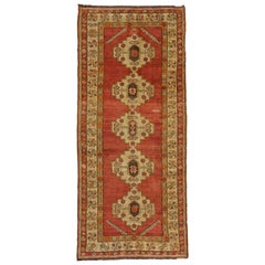 Vintage Turkish Oushak Runner with Mid-Century Modern Style, Hallway Runner