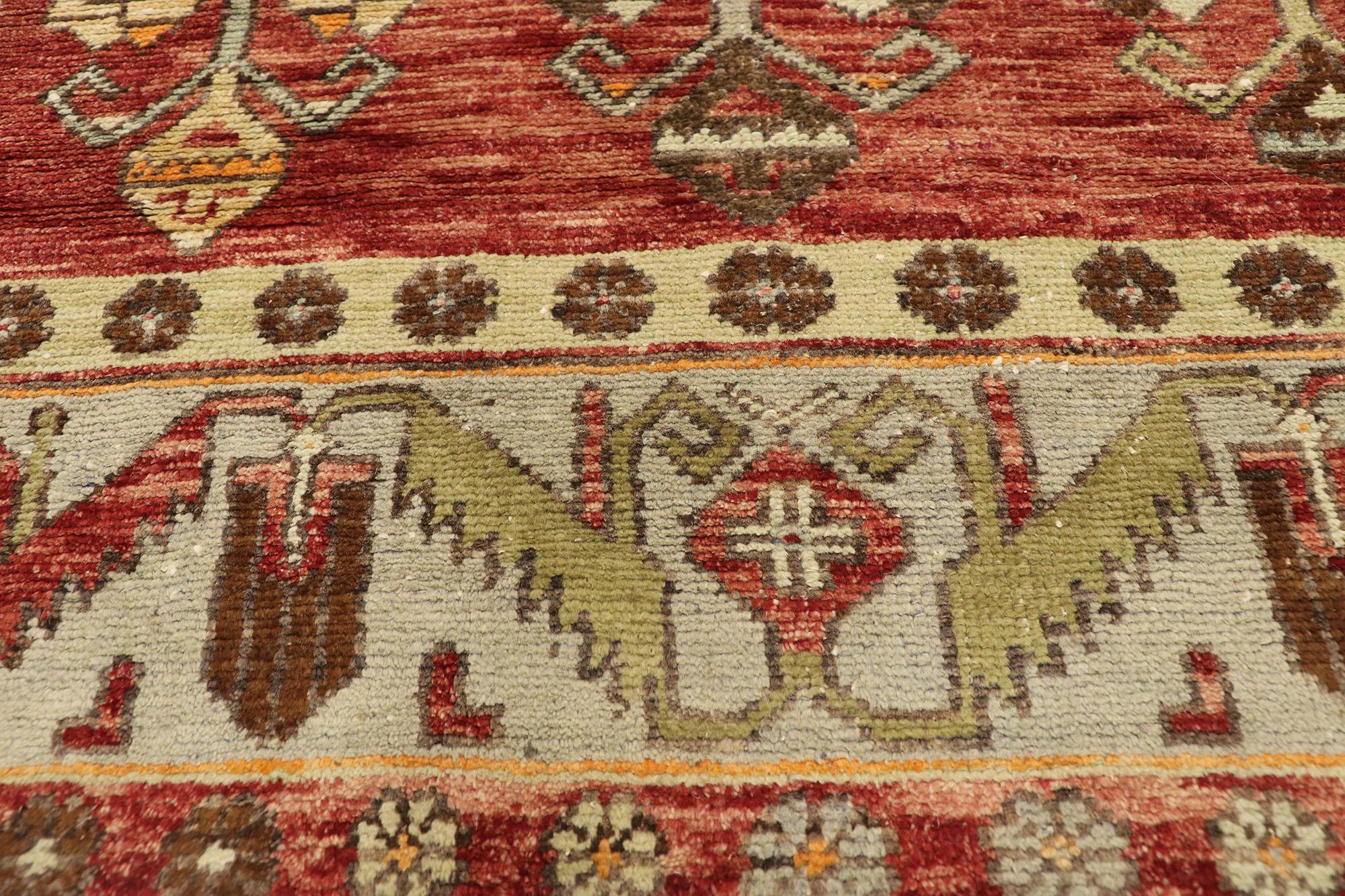 Vintage Turkish Oushak Runner with Mid-Century Modern Style, Long Hallway Runner In Good Condition For Sale In Dallas, TX