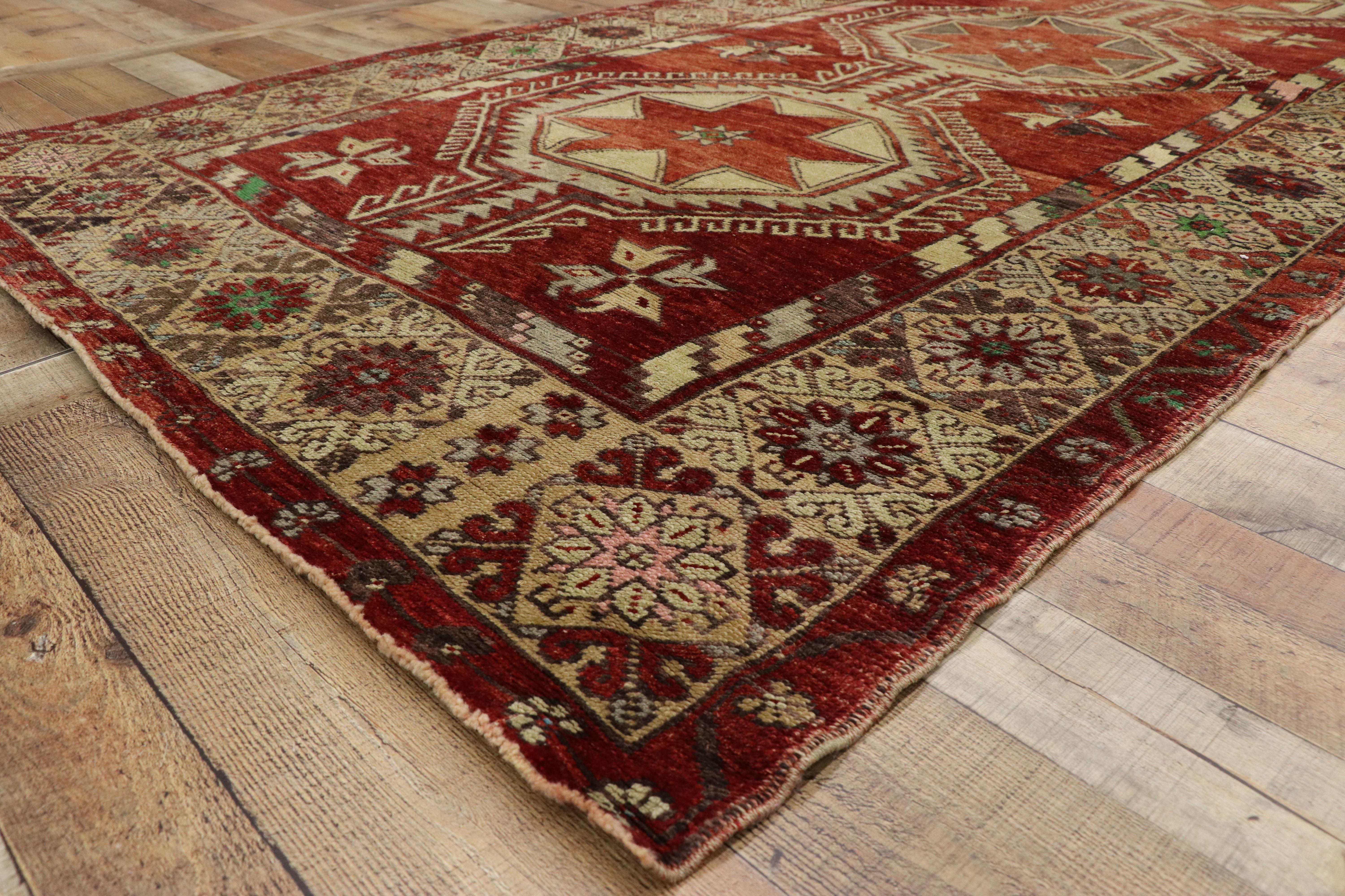 Wool Vintage Turkish Oushak Gallery Rug with Mid-Century Modern Style, Hallway Runner For Sale