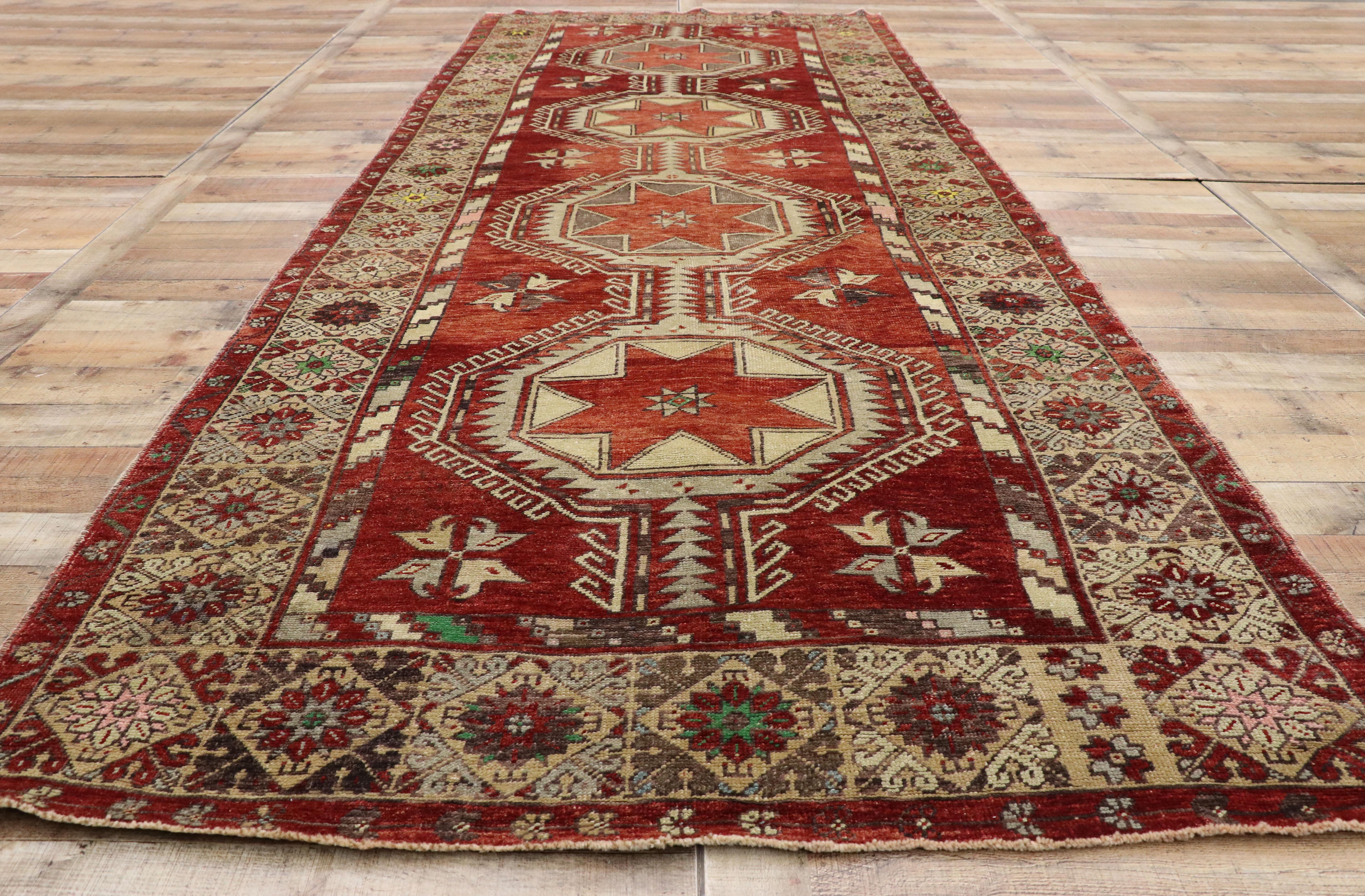 Vintage Turkish Oushak Gallery Rug with Mid-Century Modern Style, Hallway Runner For Sale 2