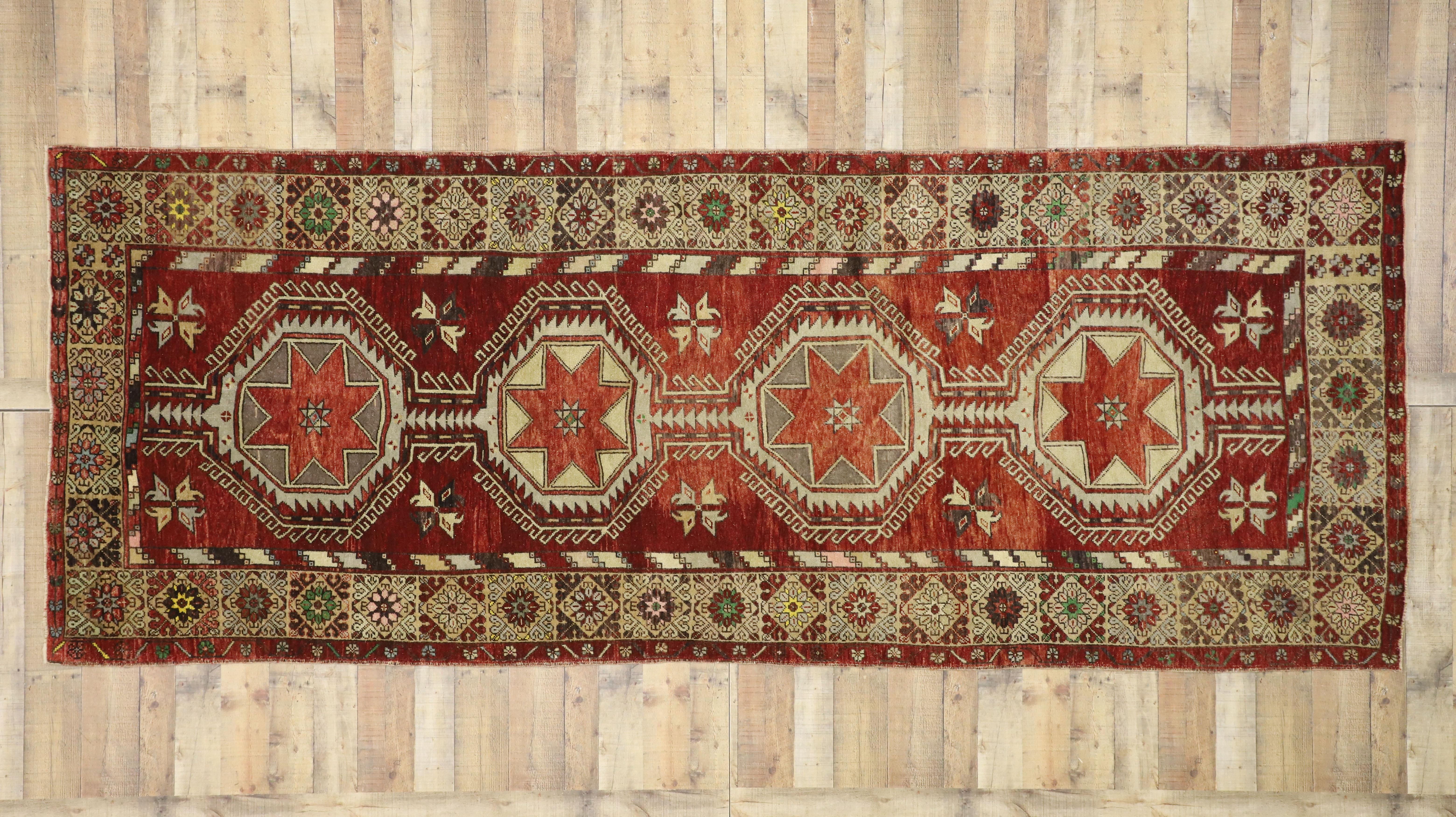 Vintage Turkish Oushak Gallery Rug with Mid-Century Modern Style, Hallway Runner For Sale 3