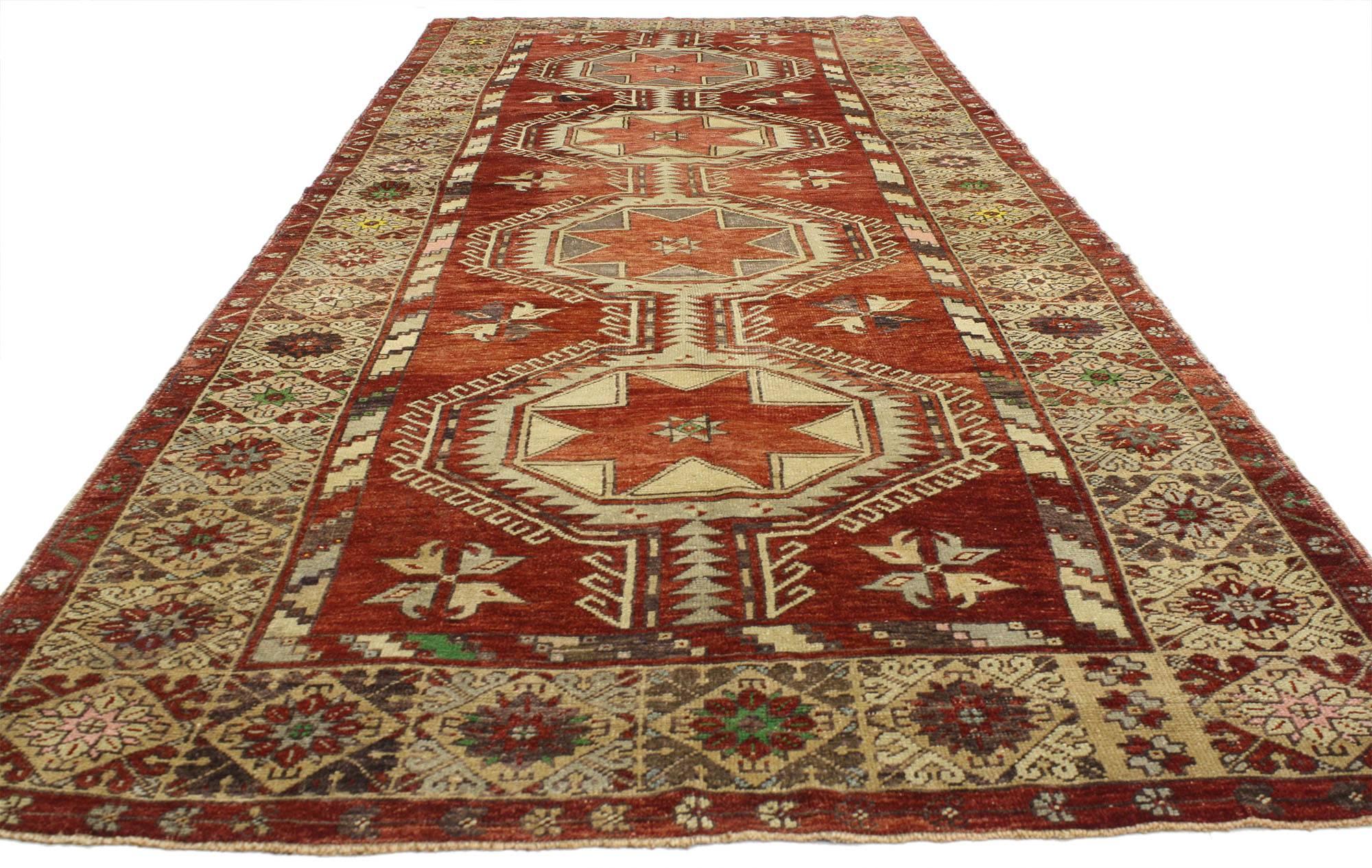 Vintage Turkish Oushak Gallery Rug with Mid-Century Modern Style, Hallway Runner For Sale 5