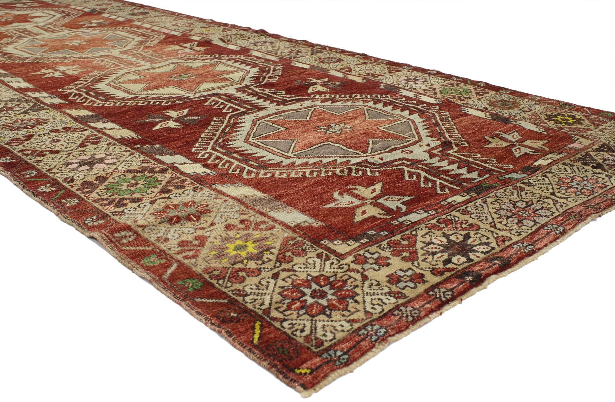 Vintage Turkish Oushak Gallery Rug with Mid-Century Modern Style, Hallway Runner For Sale 4
