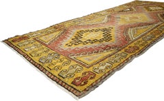Vintage Turkish Oushak Runner with Mid-Century Modern Tribal Style