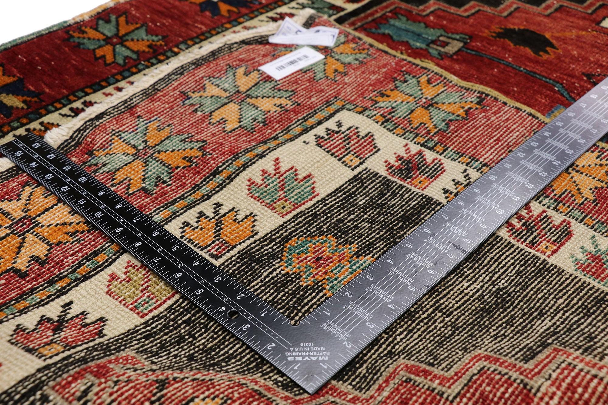 Vintage Turkish Oushak Runner with Mid-Century Modern Tribal Style For Sale 1