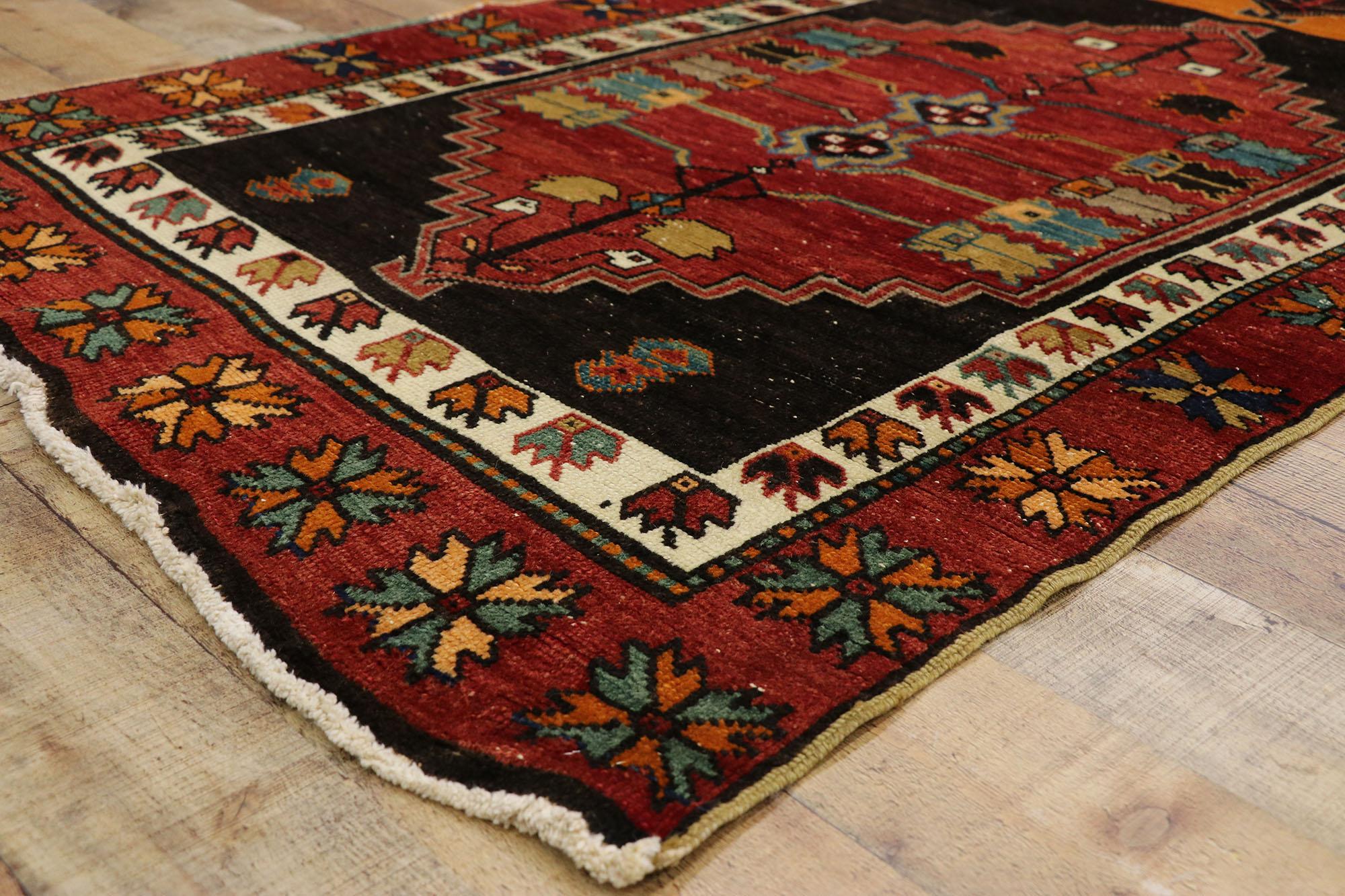 Vintage Turkish Oushak Runner with Mid-Century Modern Tribal Style For Sale 2