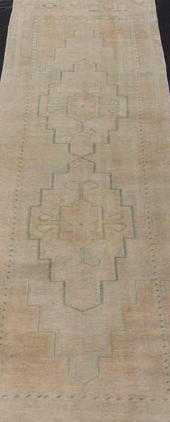 Vintage Turkish Oushak Runner With Minimalist Geometric Designs 2'5" x 8'7"