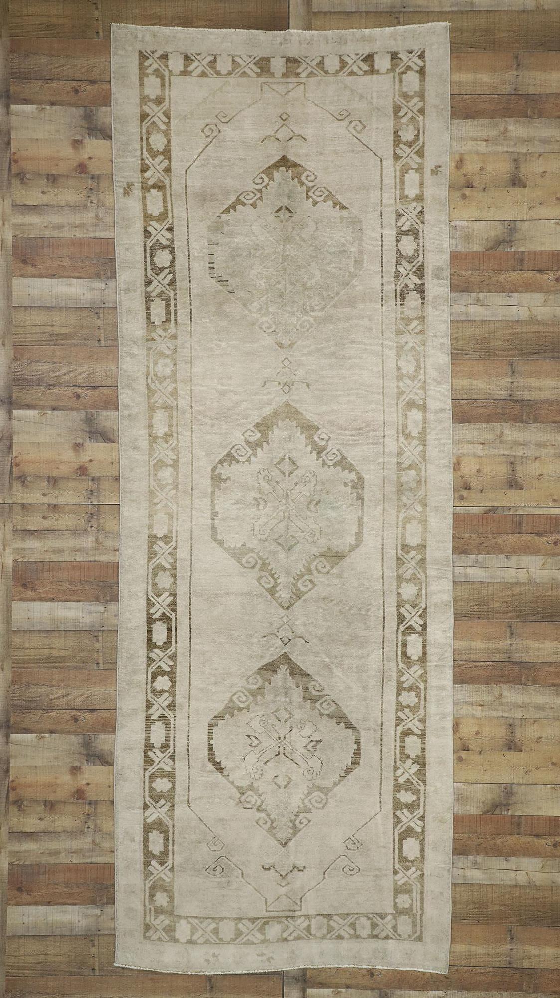 Vintage Turkish Oushak Runner with Mission Style and Warm, Earth-Tones For Sale 1