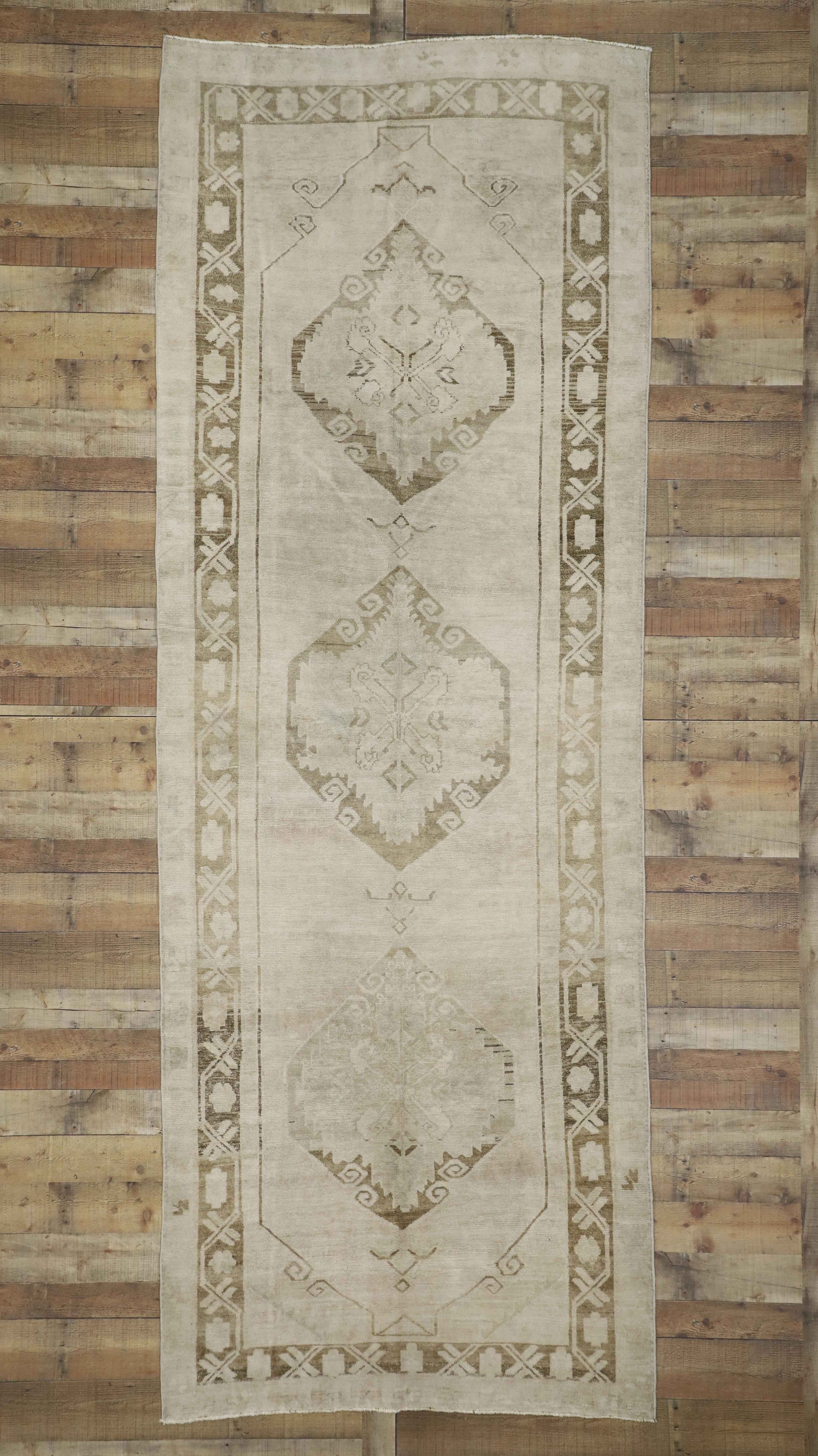 Vintage Turkish Oushak Runner with Mission Style and Warm, Earth-Tones For Sale 2