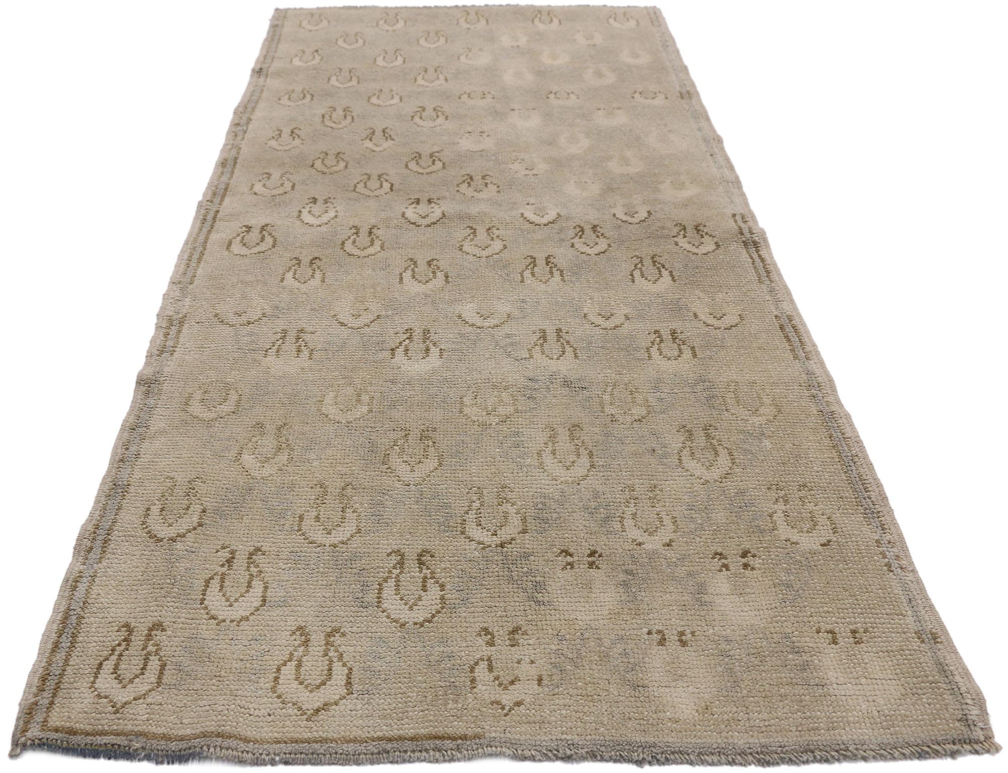 Hand-Knotted Vintage Turkish Oushak Runner with American Colonial Style  For Sale