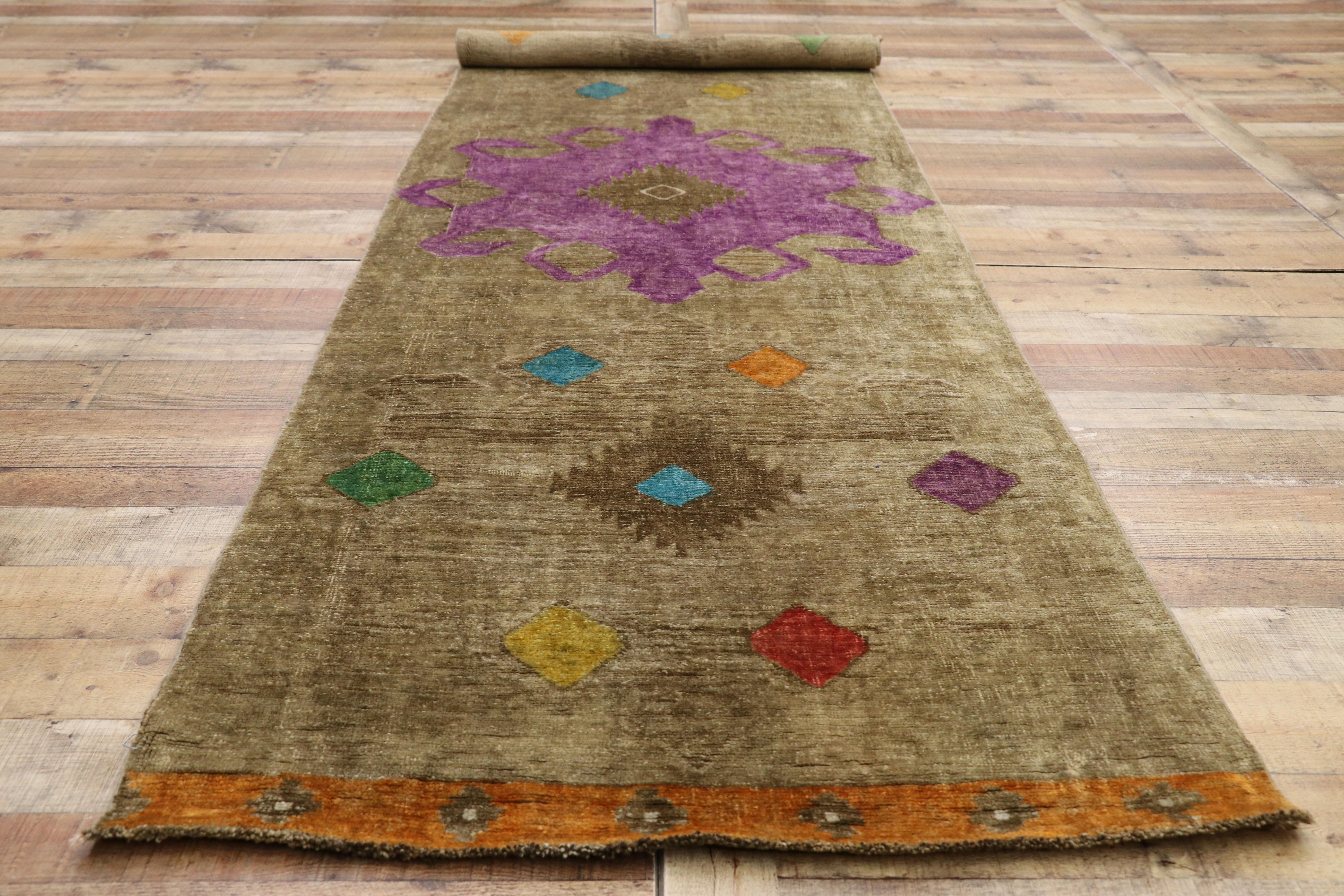 Vintage Turkish Oushak Runner with Modern Contemporary Style For Sale 1