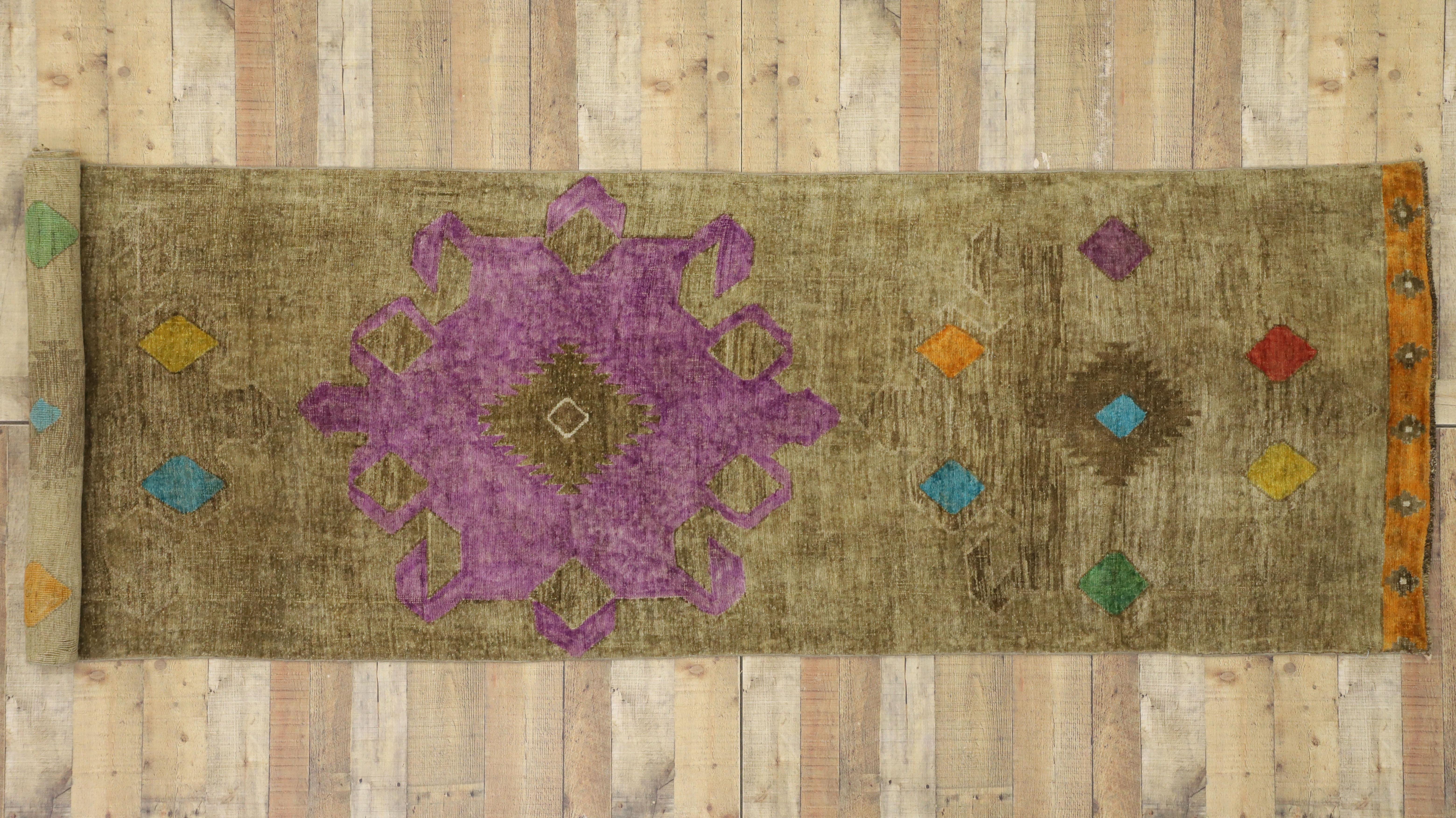 Vintage Turkish Oushak Runner with Modern Contemporary Style For Sale 2