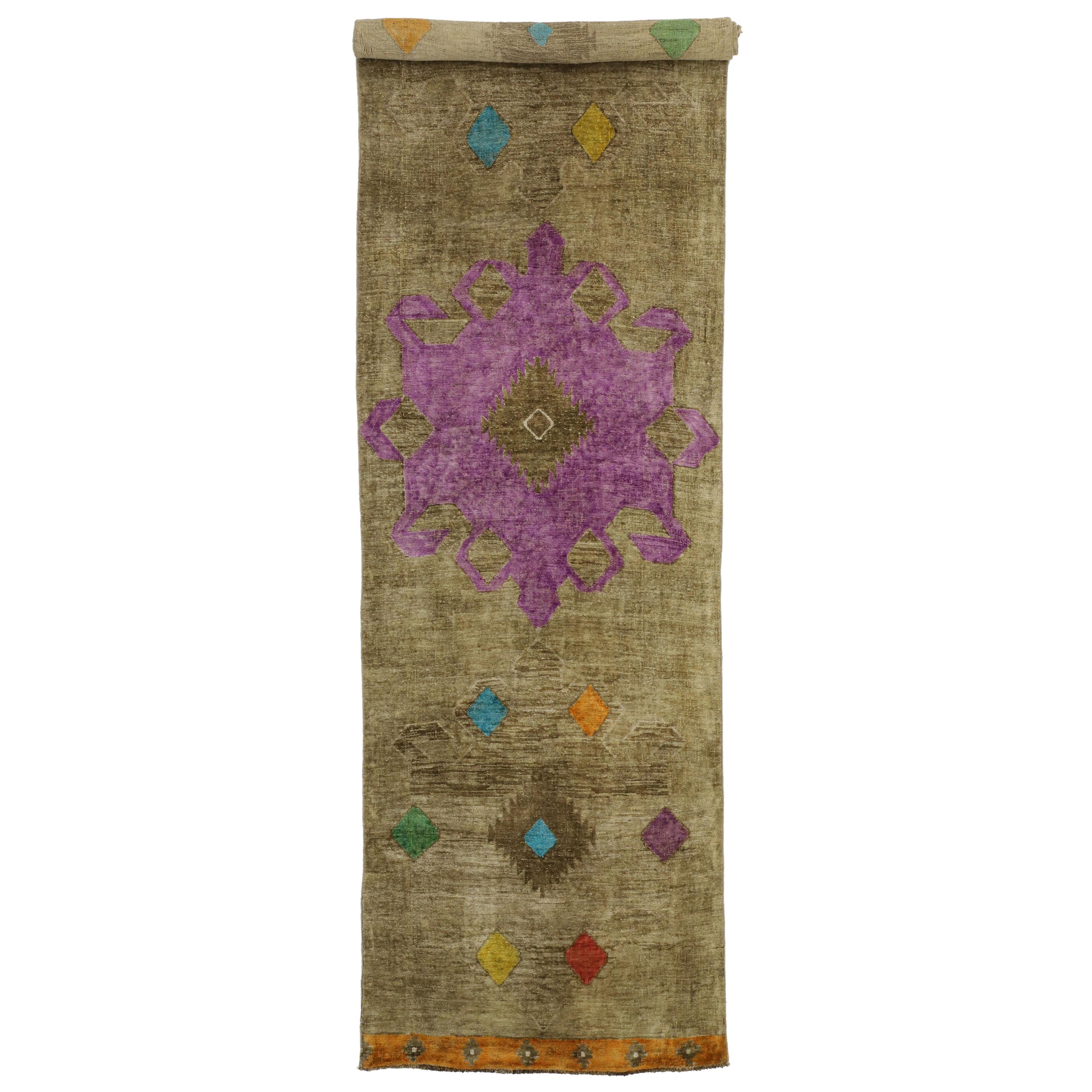 Vintage Turkish Oushak Runner with Modern Contemporary Style For Sale