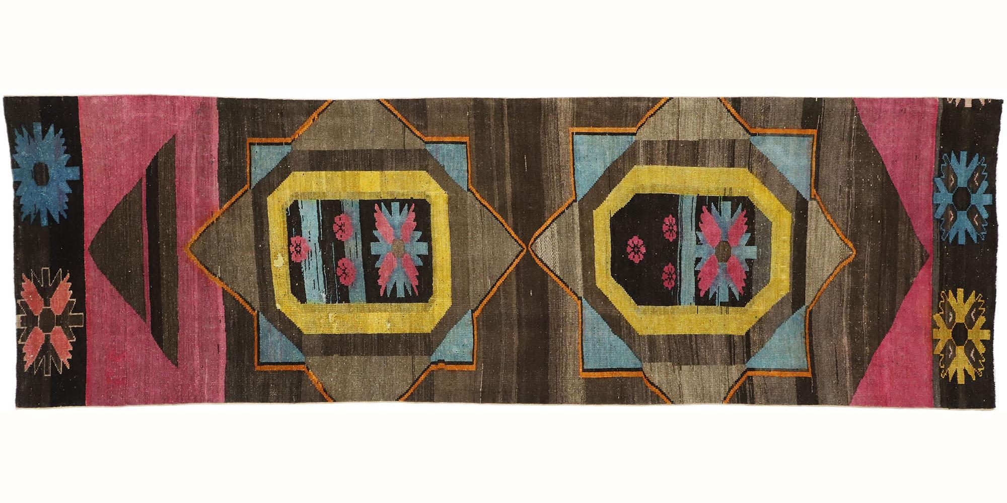 Vintage Turkish Oushak Runner with Modern Contemporary Style, Hallway Runner For Sale 5