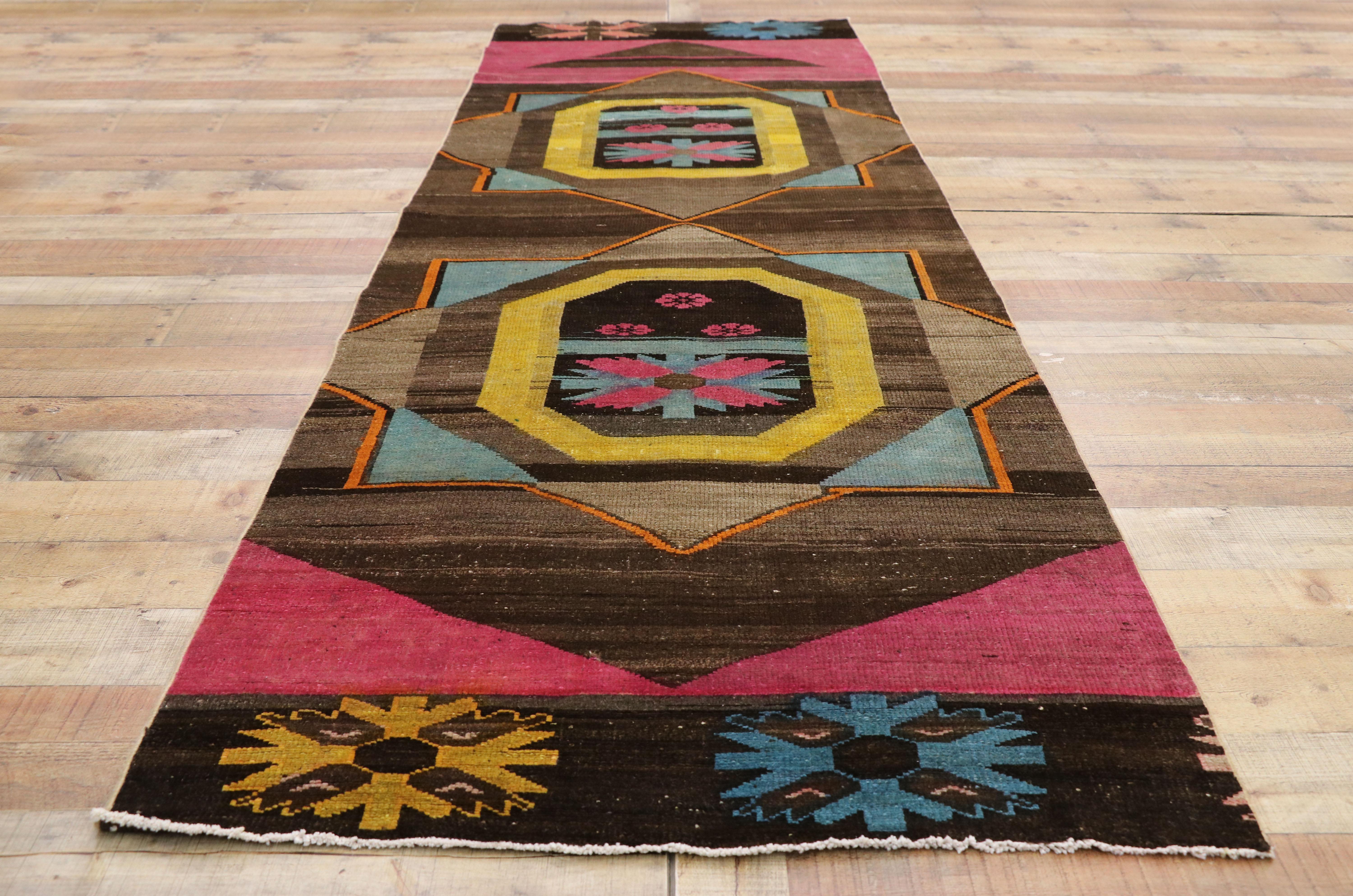 Vintage Turkish Oushak Runner with Modern Contemporary Style, Hallway Runner For Sale 3