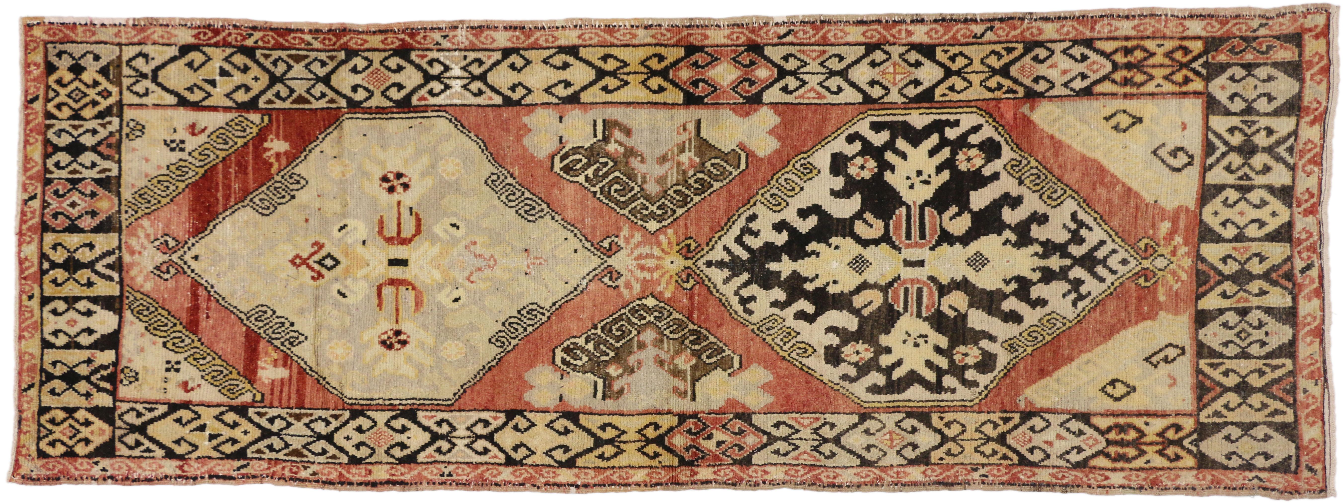 Vintage Turkish Oushak Runner with Modern Rustic Lodge Style, Hallway Runner 2