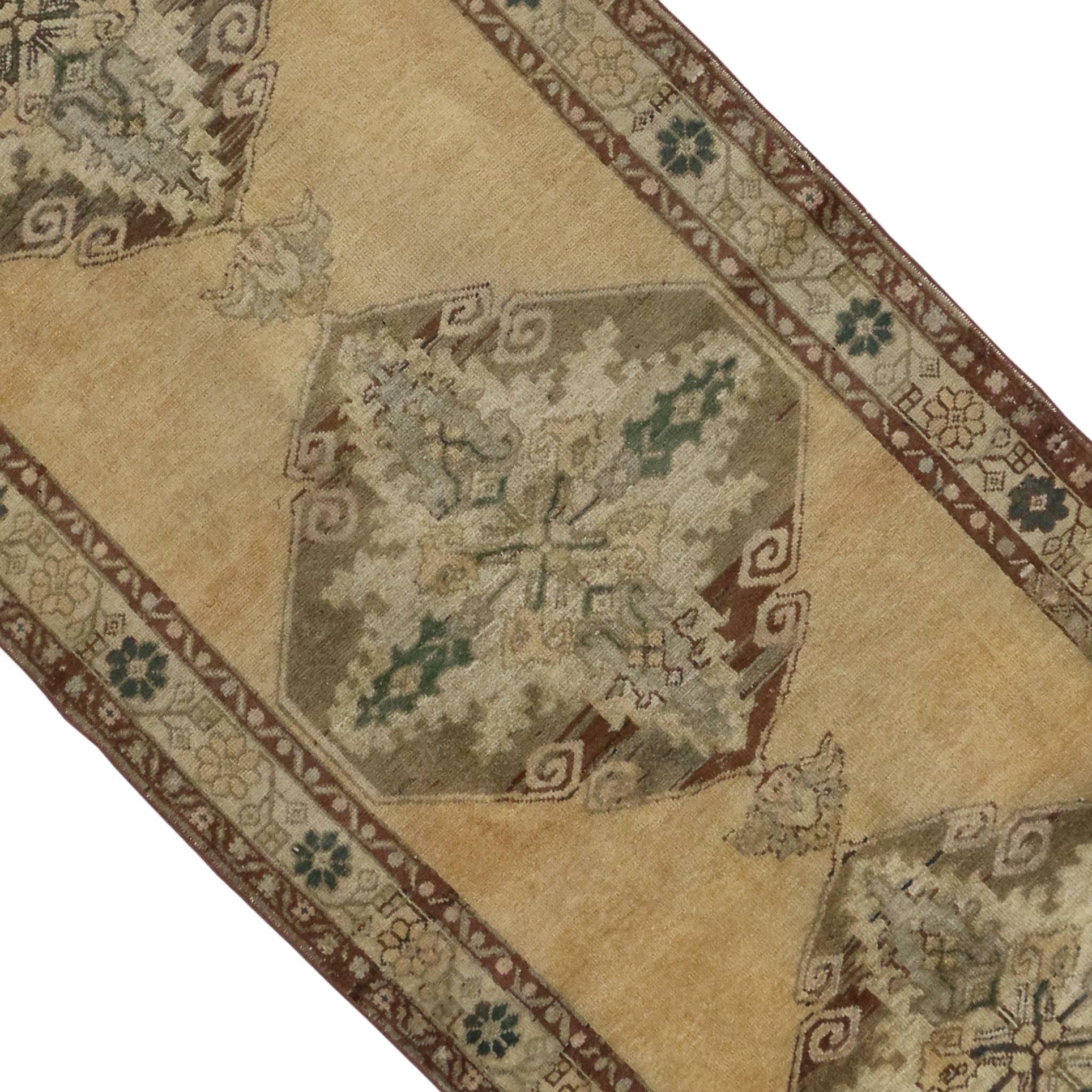 Vintage Turkish Oushak Runner with Modern Style, Hallway Runner 2