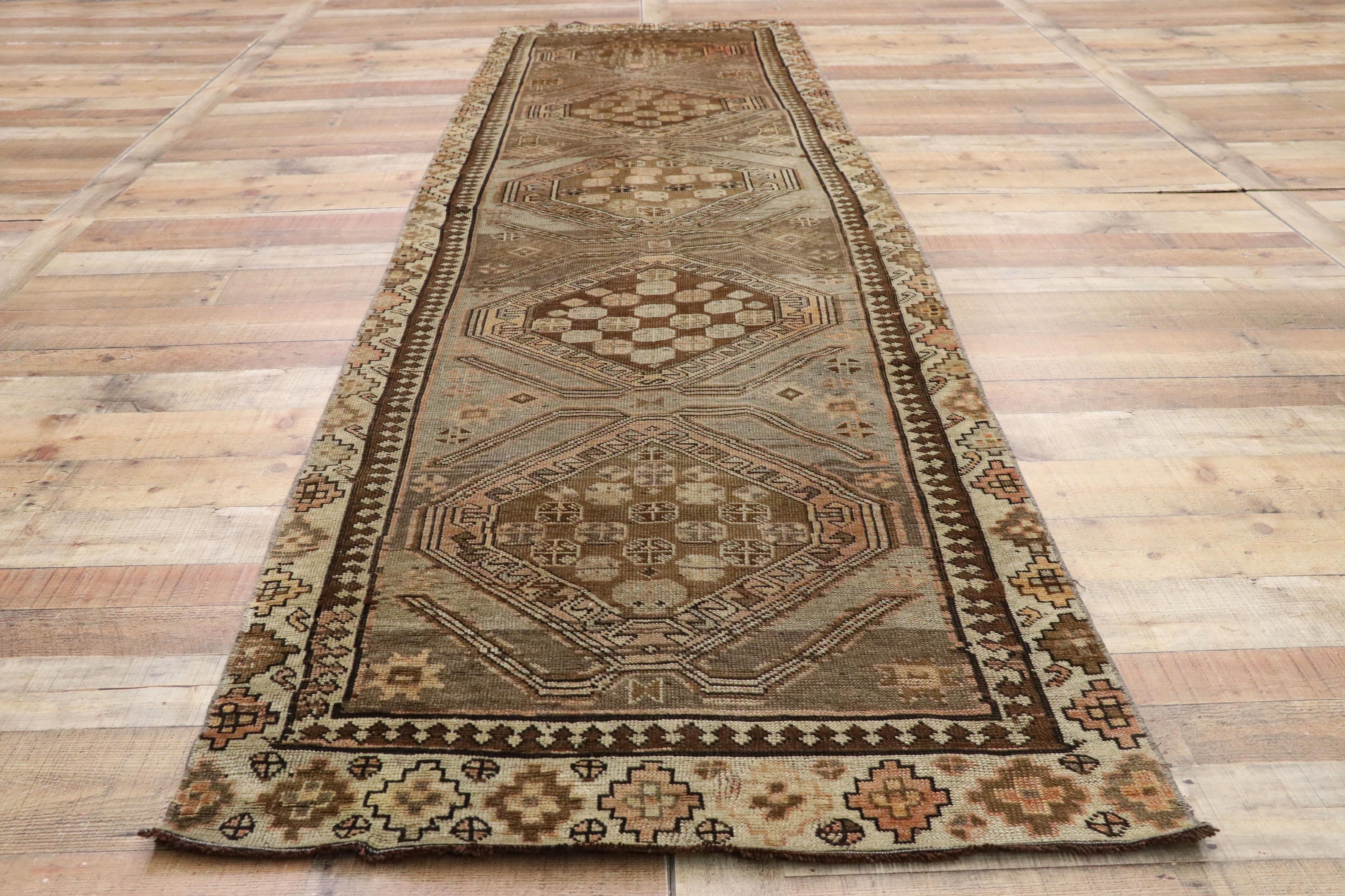 Vintage Turkish Oushak Runner with Modern Shaker Style, Hallway Runner For Sale 1