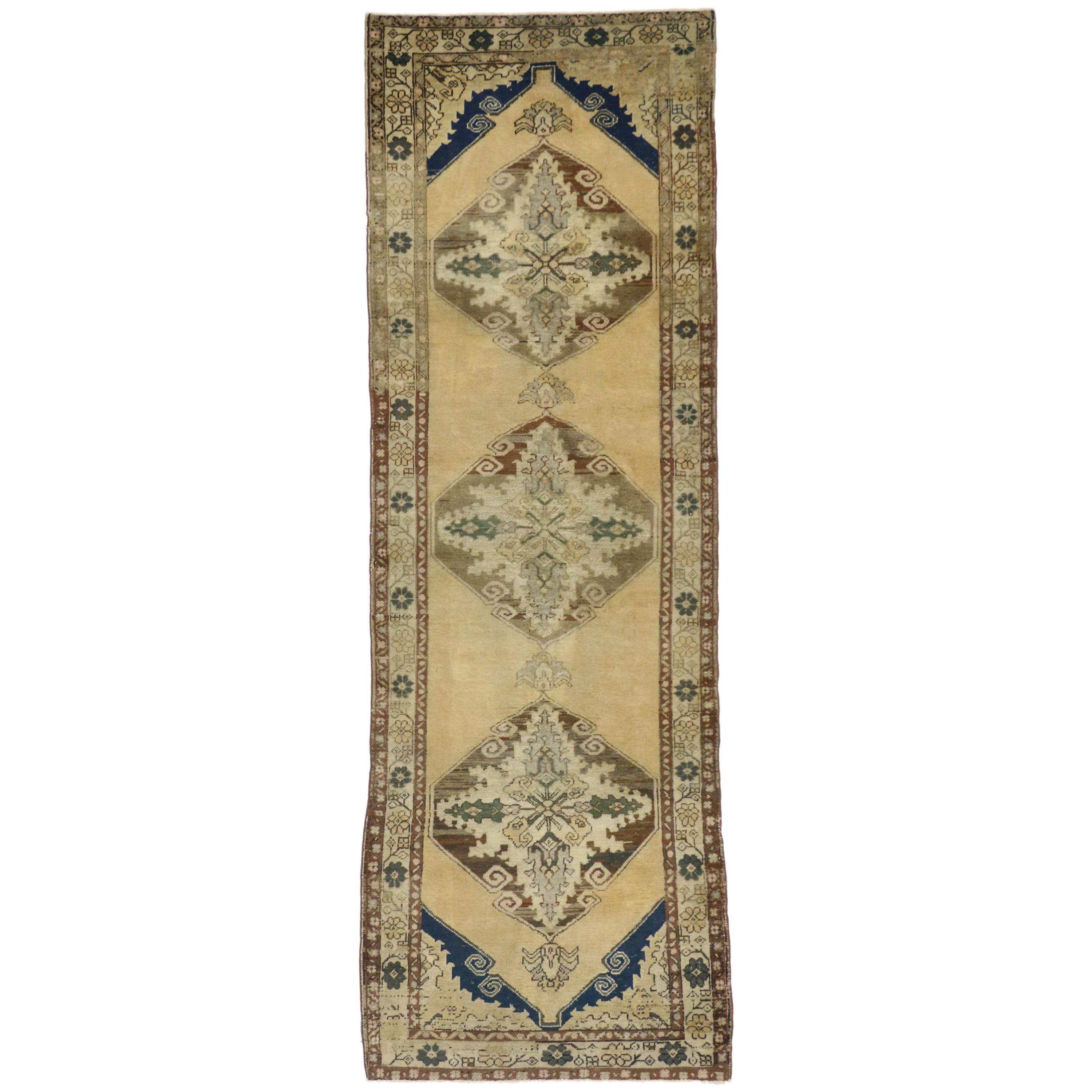 Vintage Turkish Oushak Runner with Modern Style, Hallway Runner