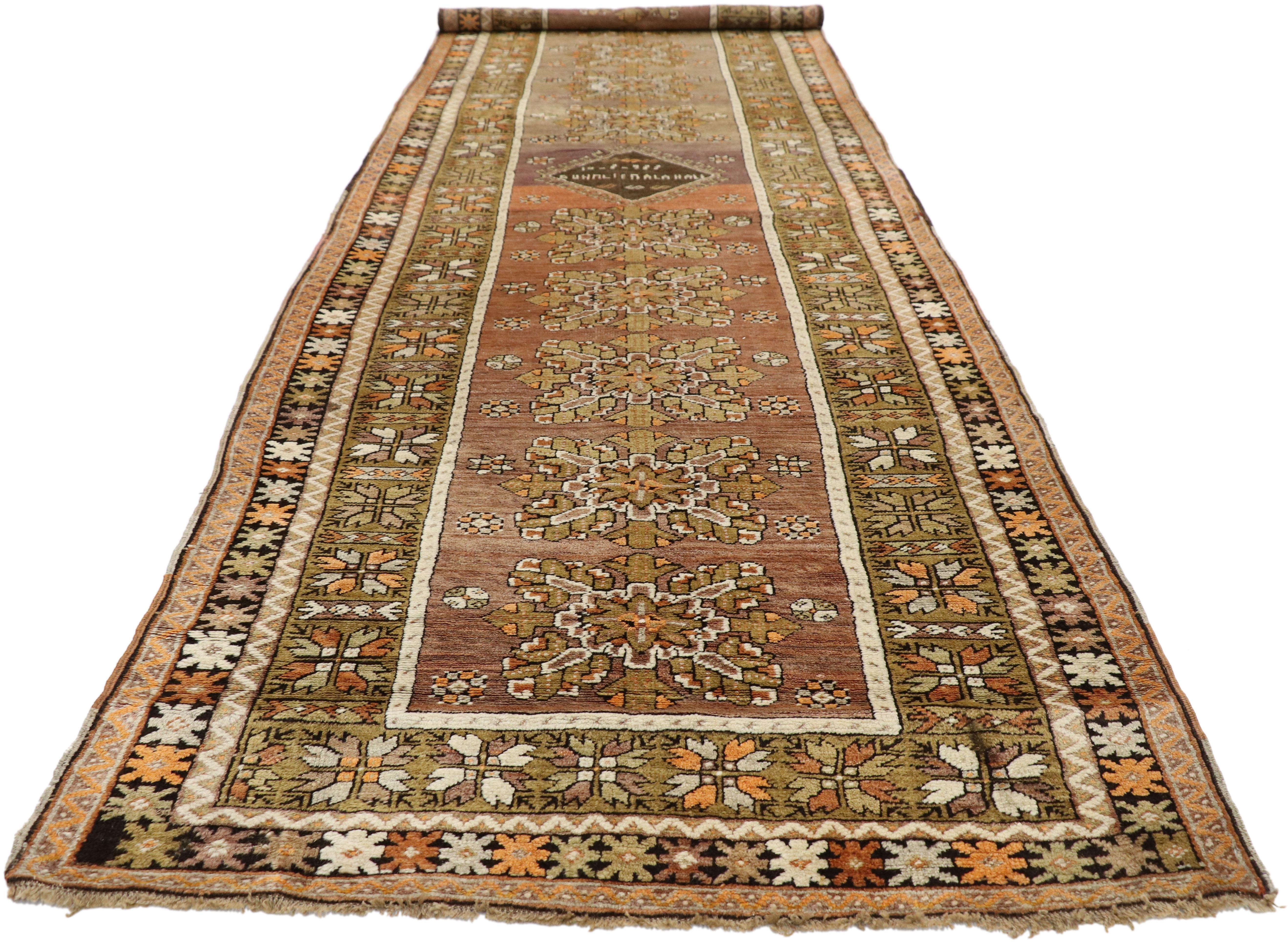 Vintage Turkish Oushak Runner with Modern Traditional Style, Hallway Runner 4