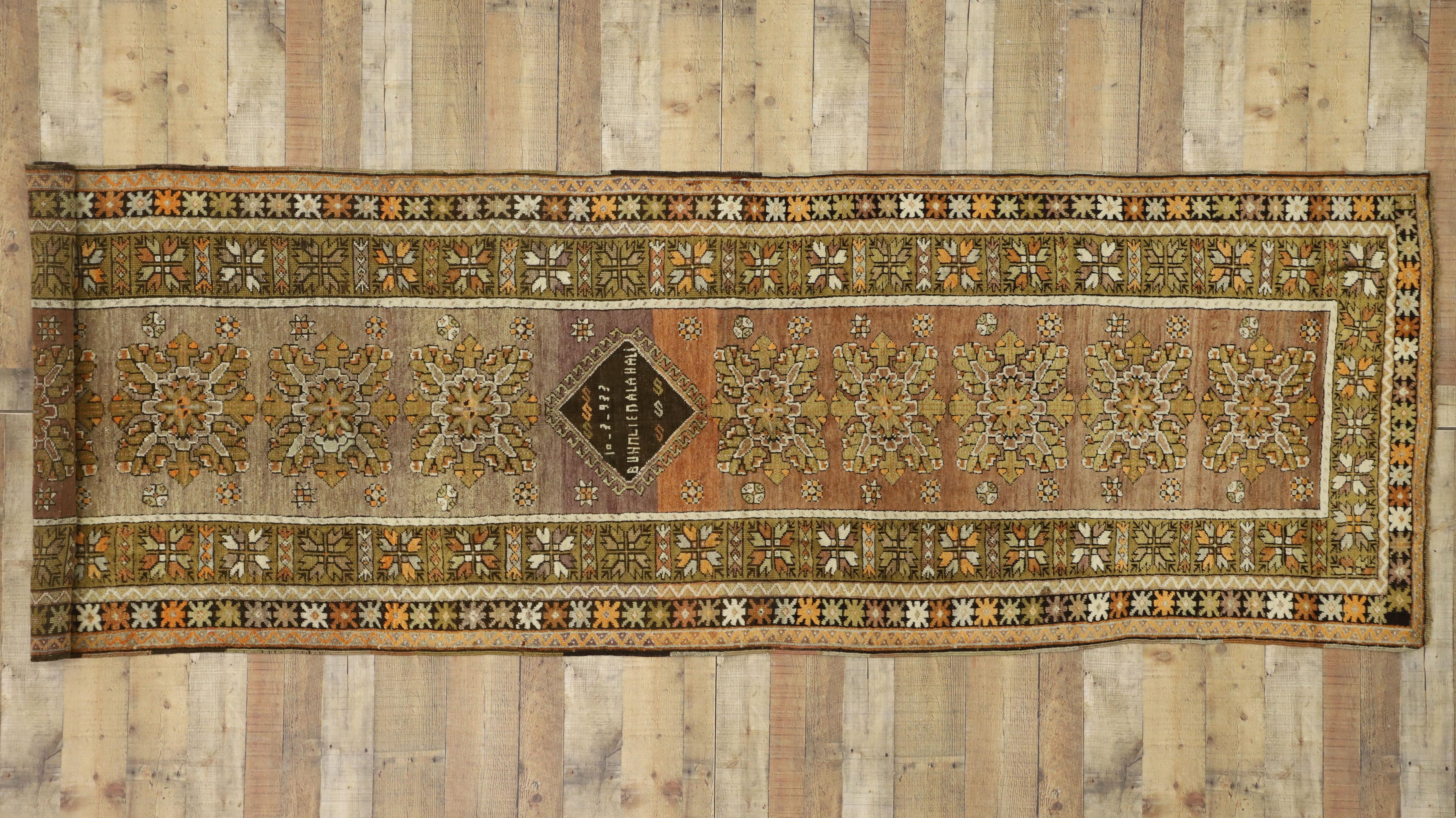 Vintage Turkish Oushak Runner with Modern Traditional Style, Hallway Runner For Sale 5
