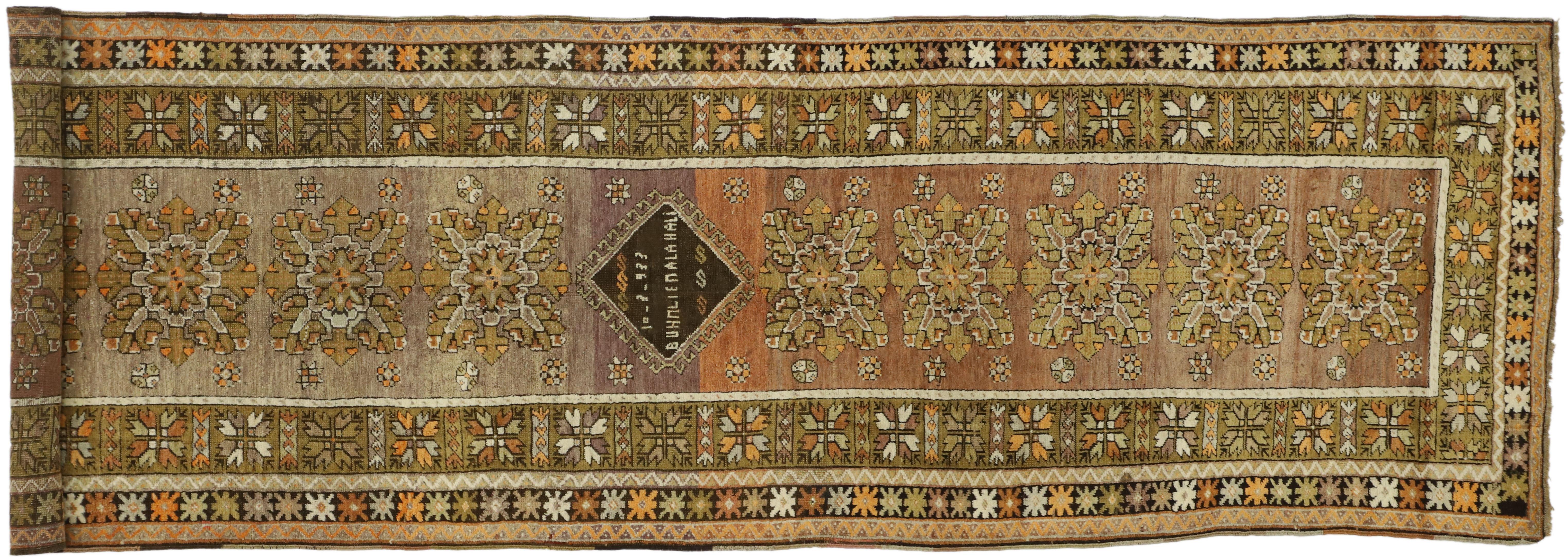 Vintage Turkish Oushak Runner with Modern Traditional Style, Hallway Runner For Sale 6