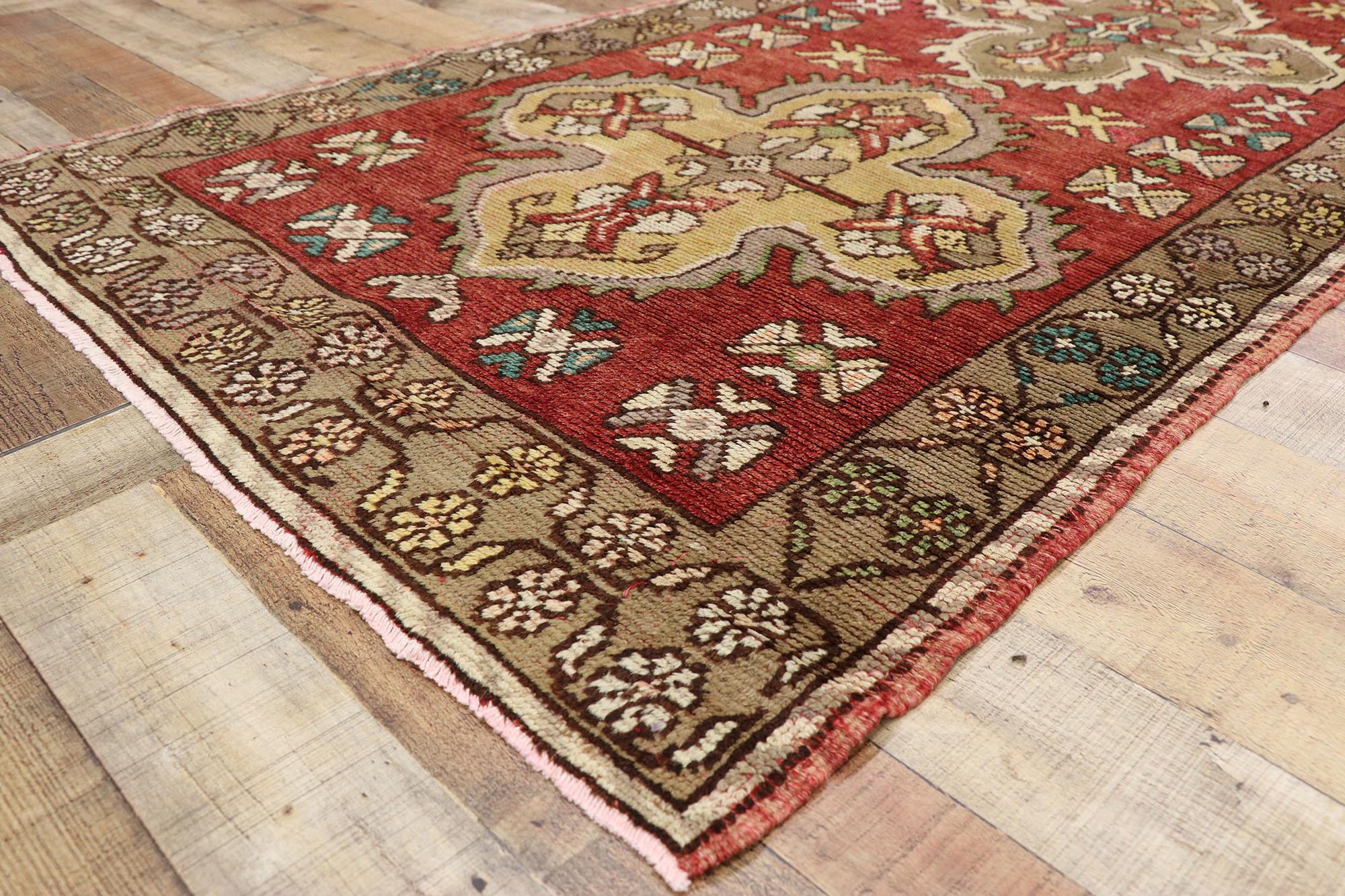 Wool Vintage Turkish Oushak Runner with Modern Traditional Style, Hallway Runner For Sale