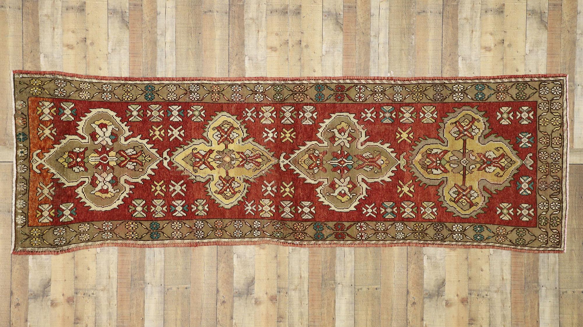 Vintage Turkish Oushak Runner with Modern Traditional Style, Hallway Runner For Sale 2