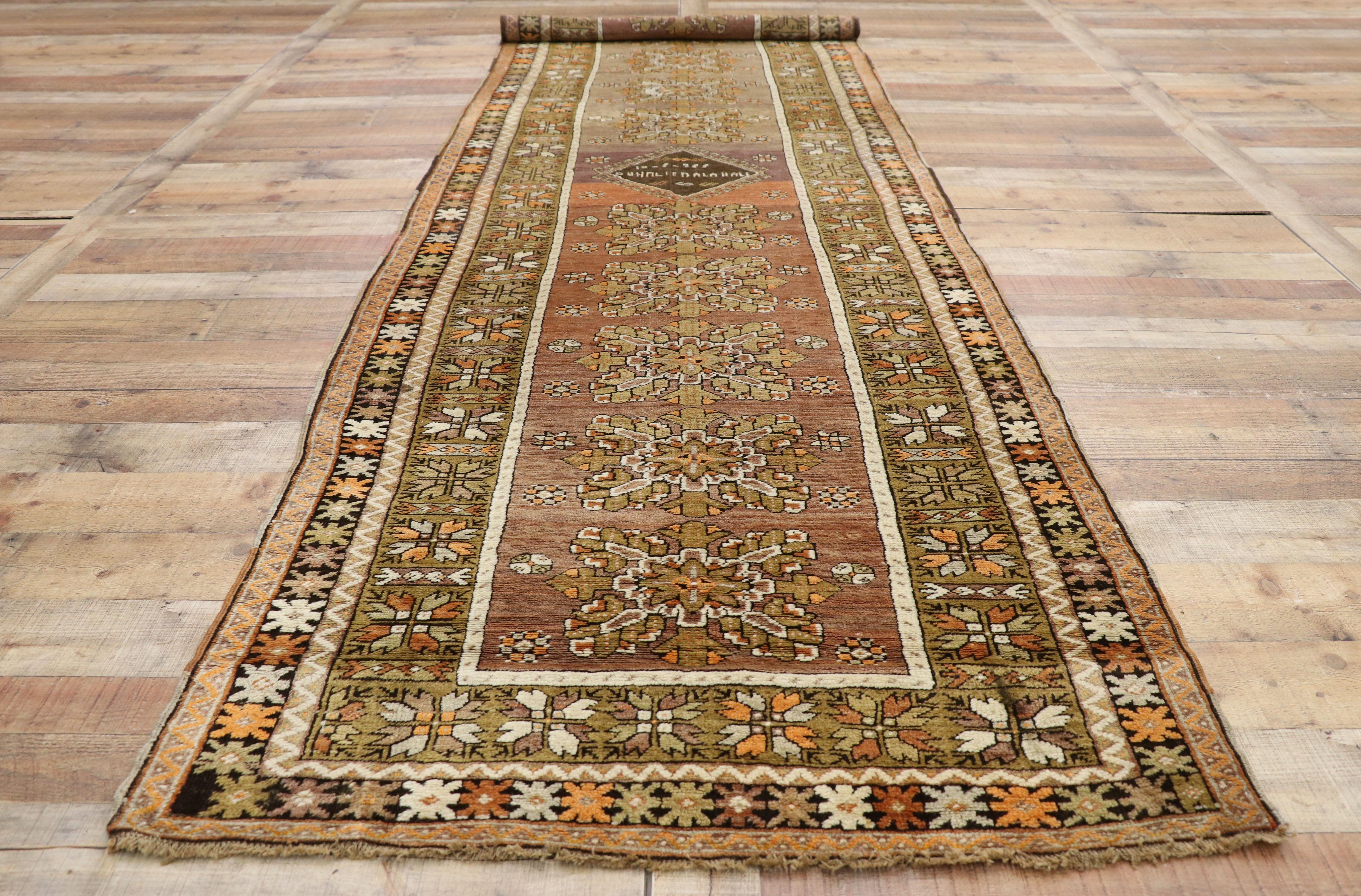Vintage Turkish Oushak Runner with Modern Traditional Style, Hallway Runner For Sale 1