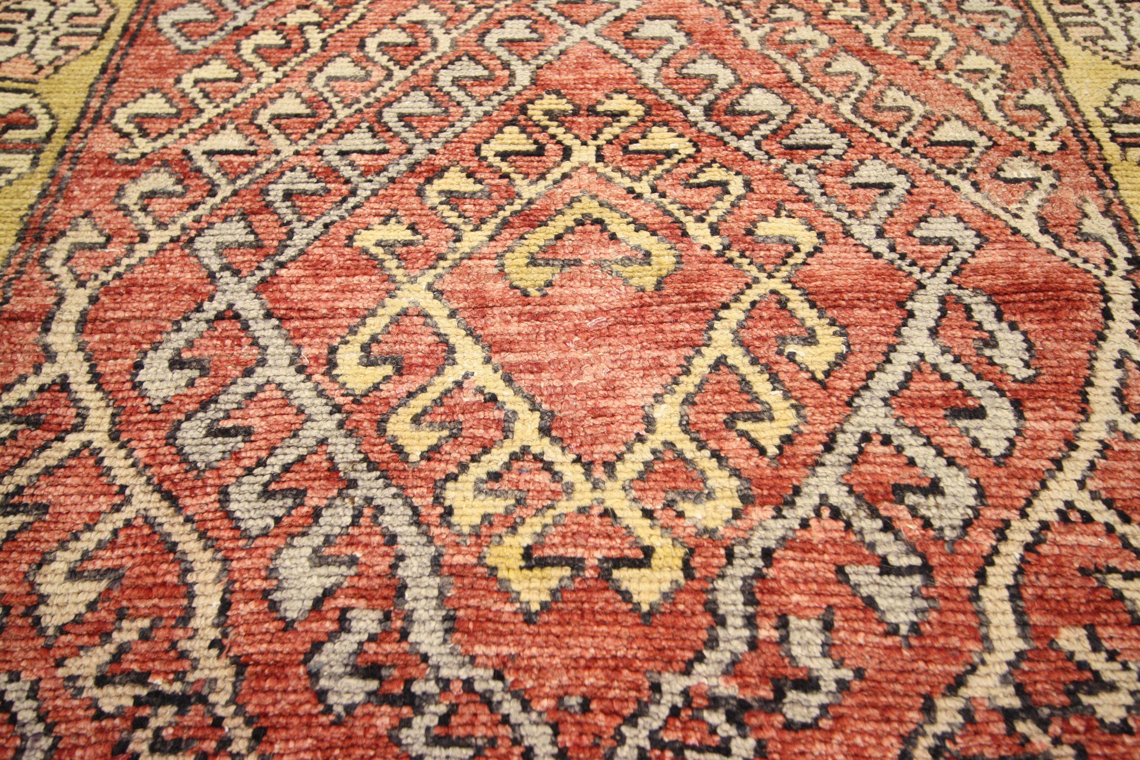 Hand-Knotted Vintage Turkish Oushak Runner with Modern Tribal Style For Sale