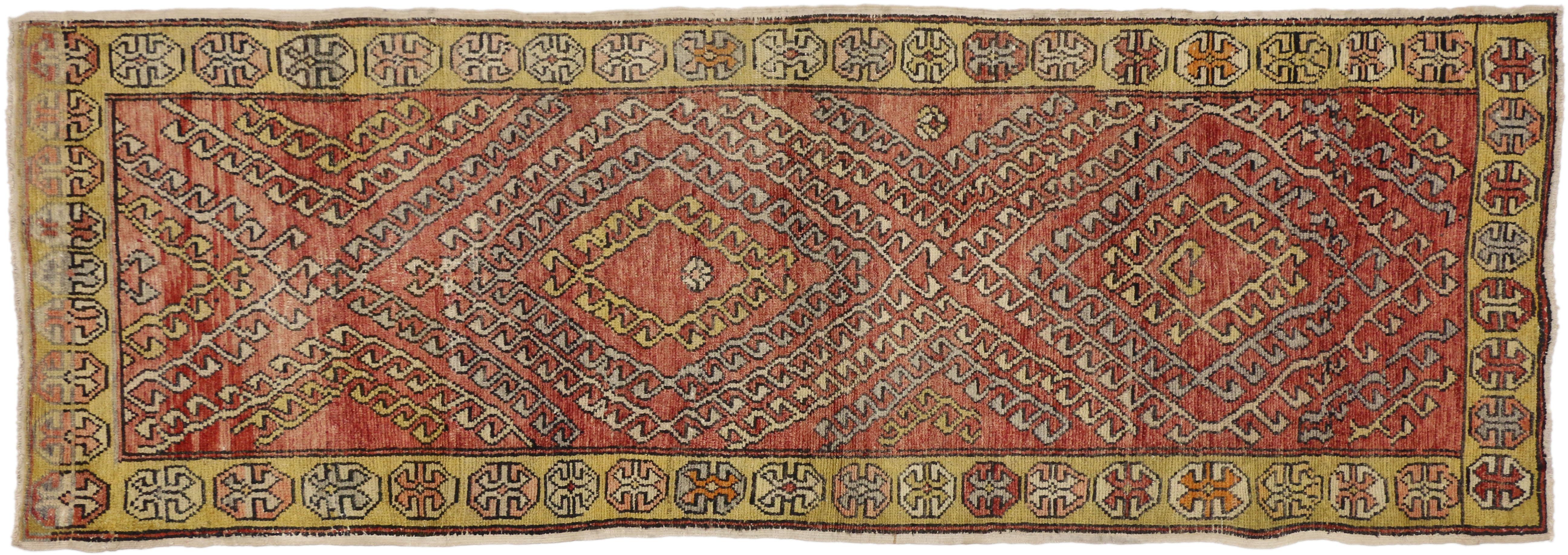 Wool Vintage Turkish Oushak Runner with Modern Tribal Style For Sale