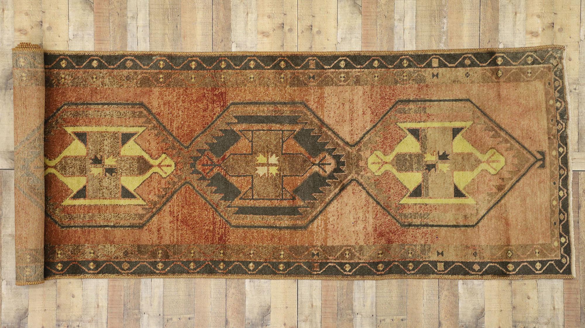 Vintage Turkish Oushak Runner with Modern Tribal Style For Sale 1